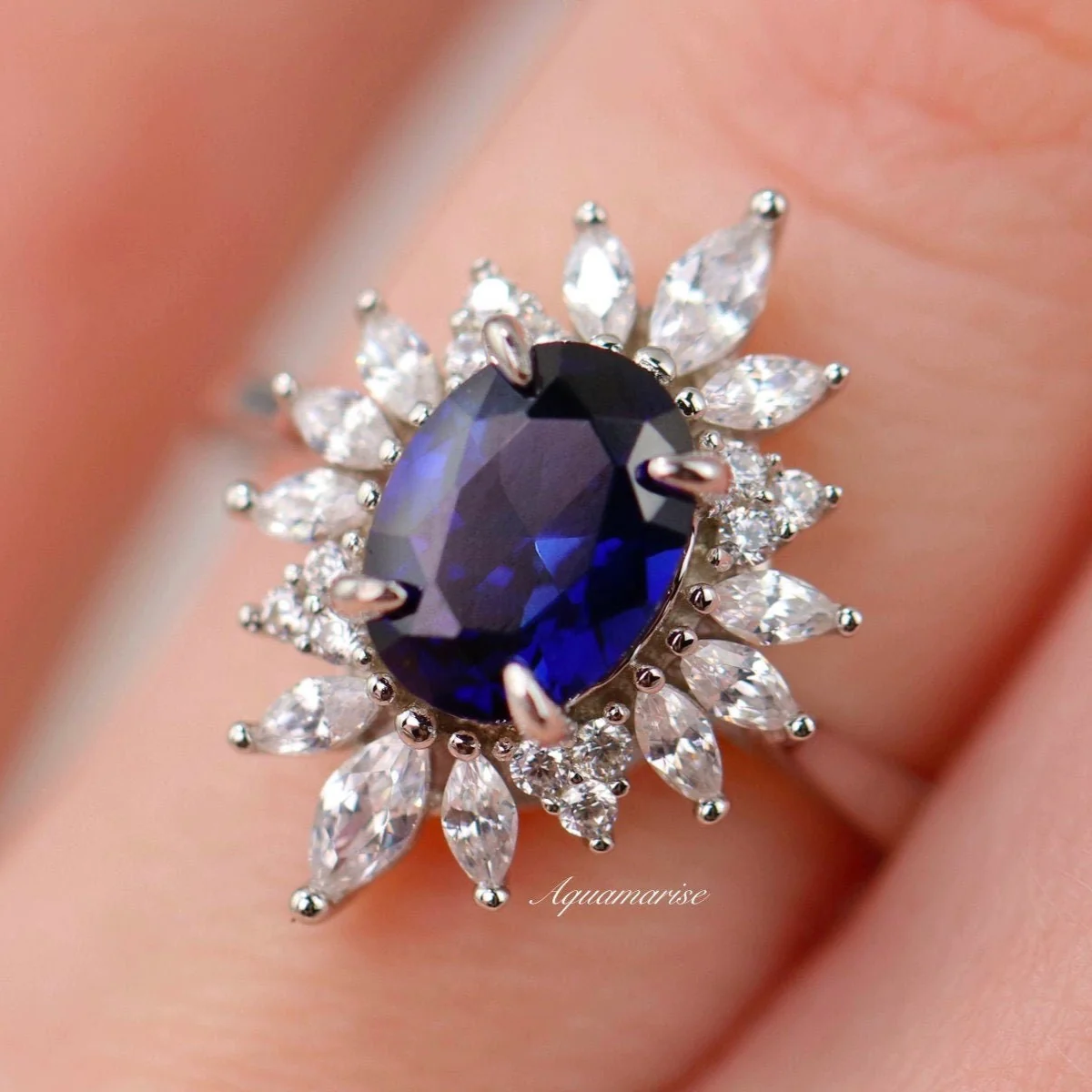 Aurora Royal Blue Sapphire Ring- Sterling Silver - Image 3
