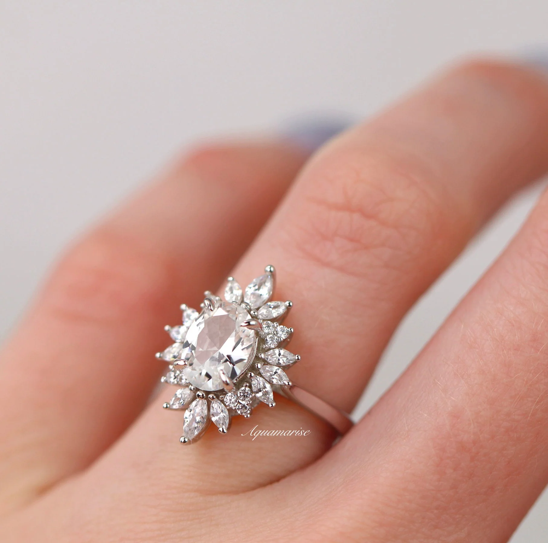Aurora White Sapphire Ring- Sterling Silver - Image 3
