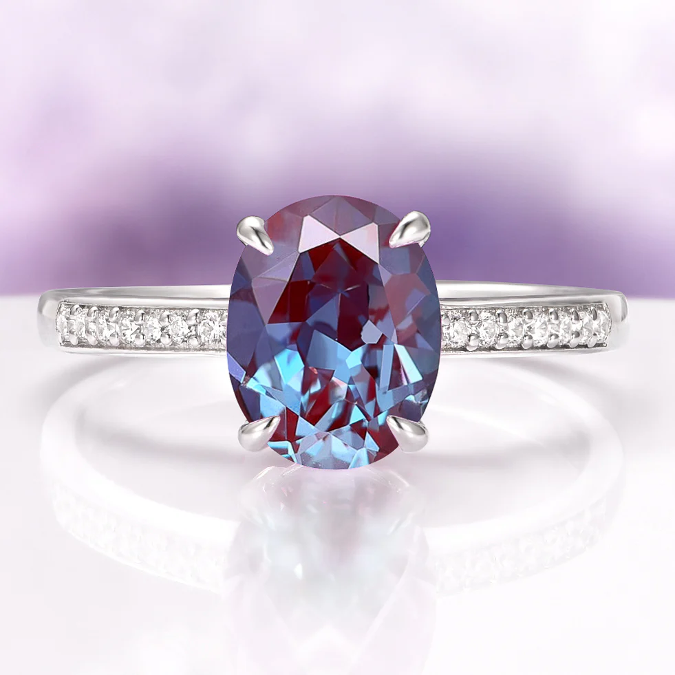 Ava Oval Cut Alexandrite Engagement Ring in 14K White Gold