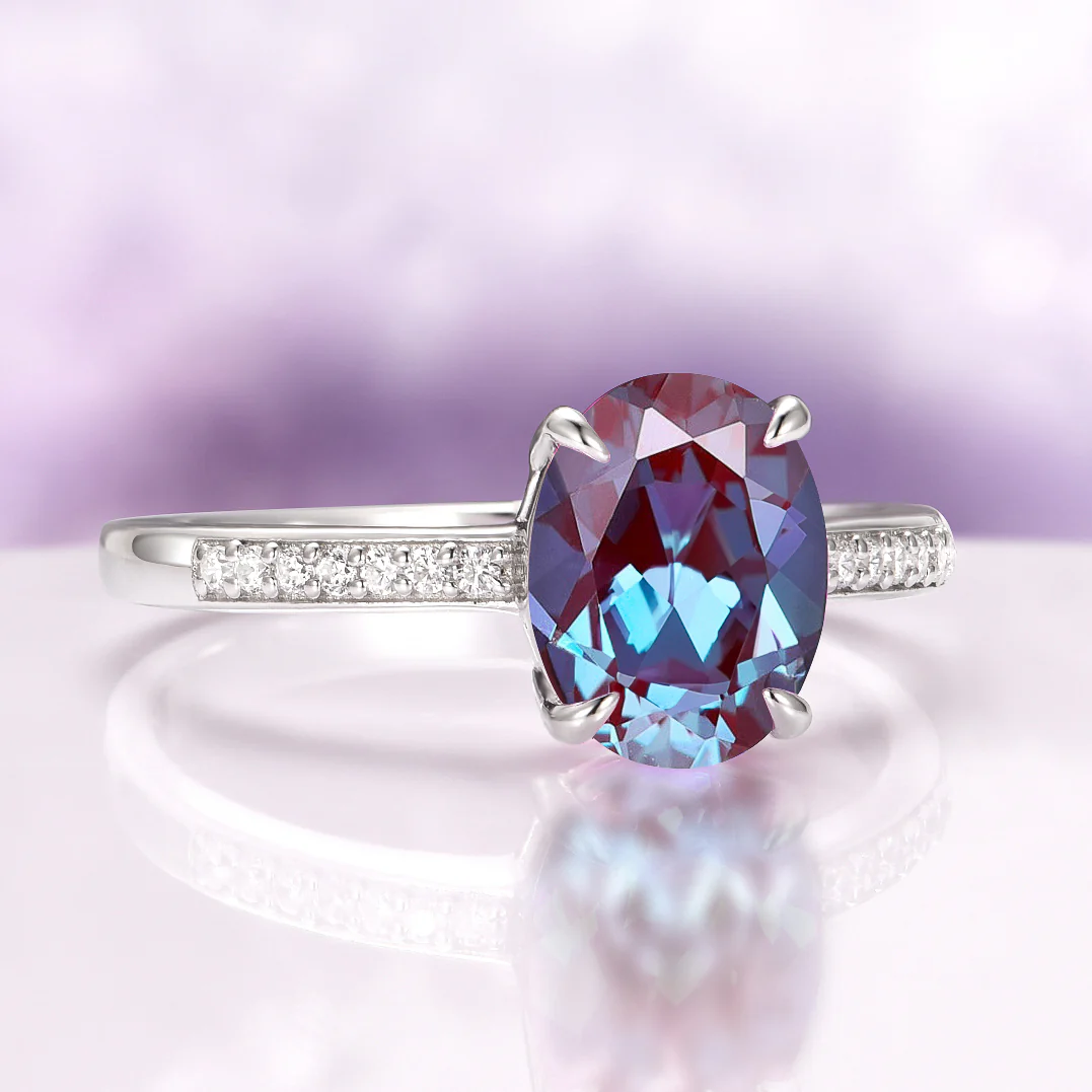 Ava Oval Cut Alexandrite Engagement Ring in 14K White Gold - Image 4