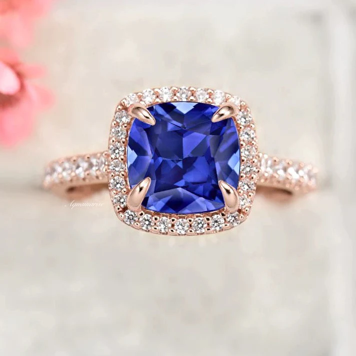 Belle Blue Sapphire Engagement Ring in 14K Solid Rose Gold - Image 2