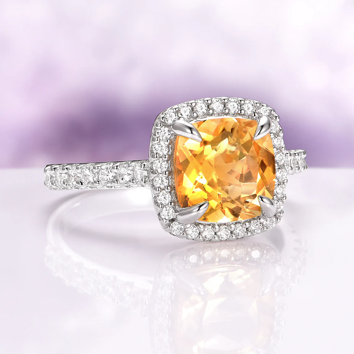 Belle Cushion Cut Natural Citrine Engagement Ring in 14K White Gold - Image 5