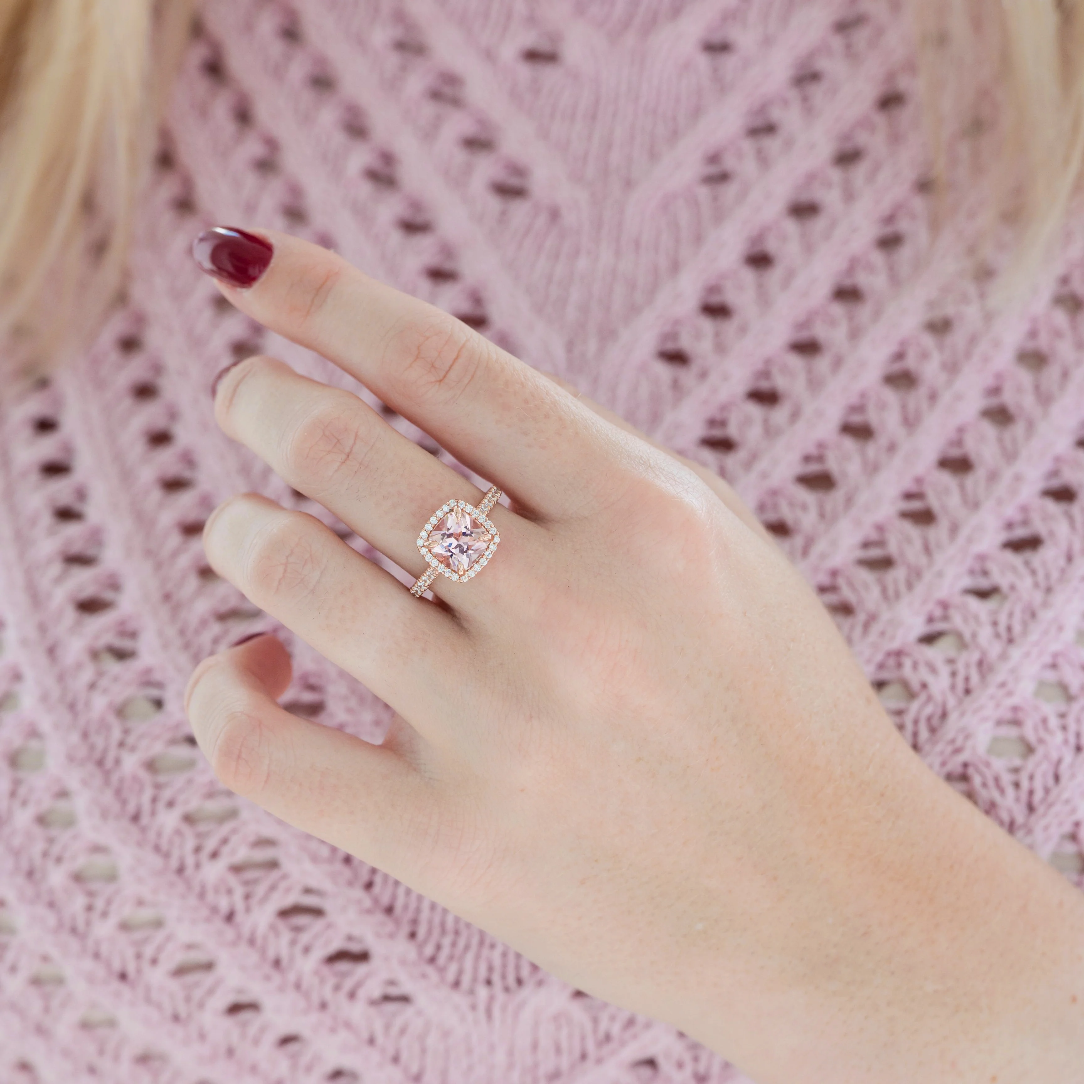 Belle Cushion Cut Natural Morganite Engagement Ring in 14K Solid Rose Gold - Image 3