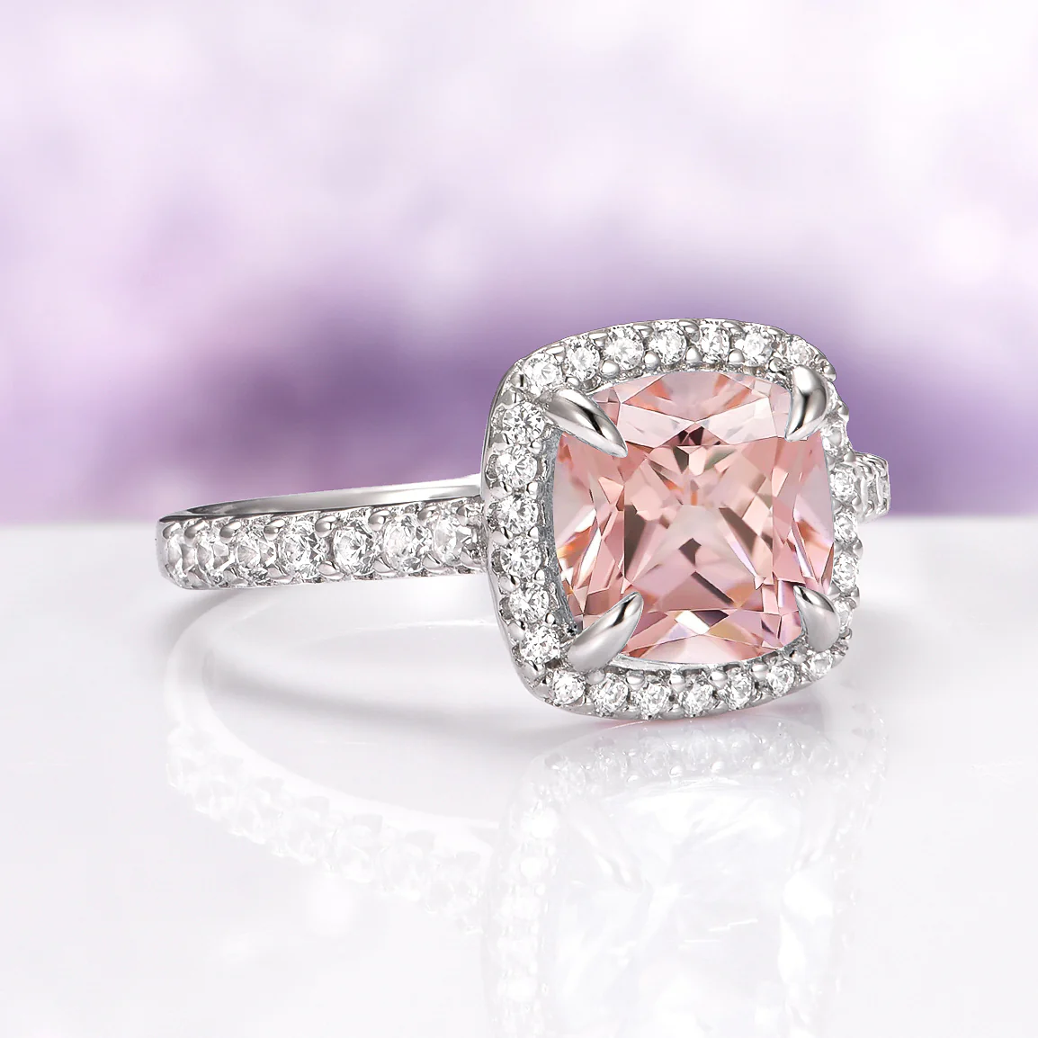 Belle Cushion Cut Natural Morganite Engagement Ring in 14K White Gold - Image 4