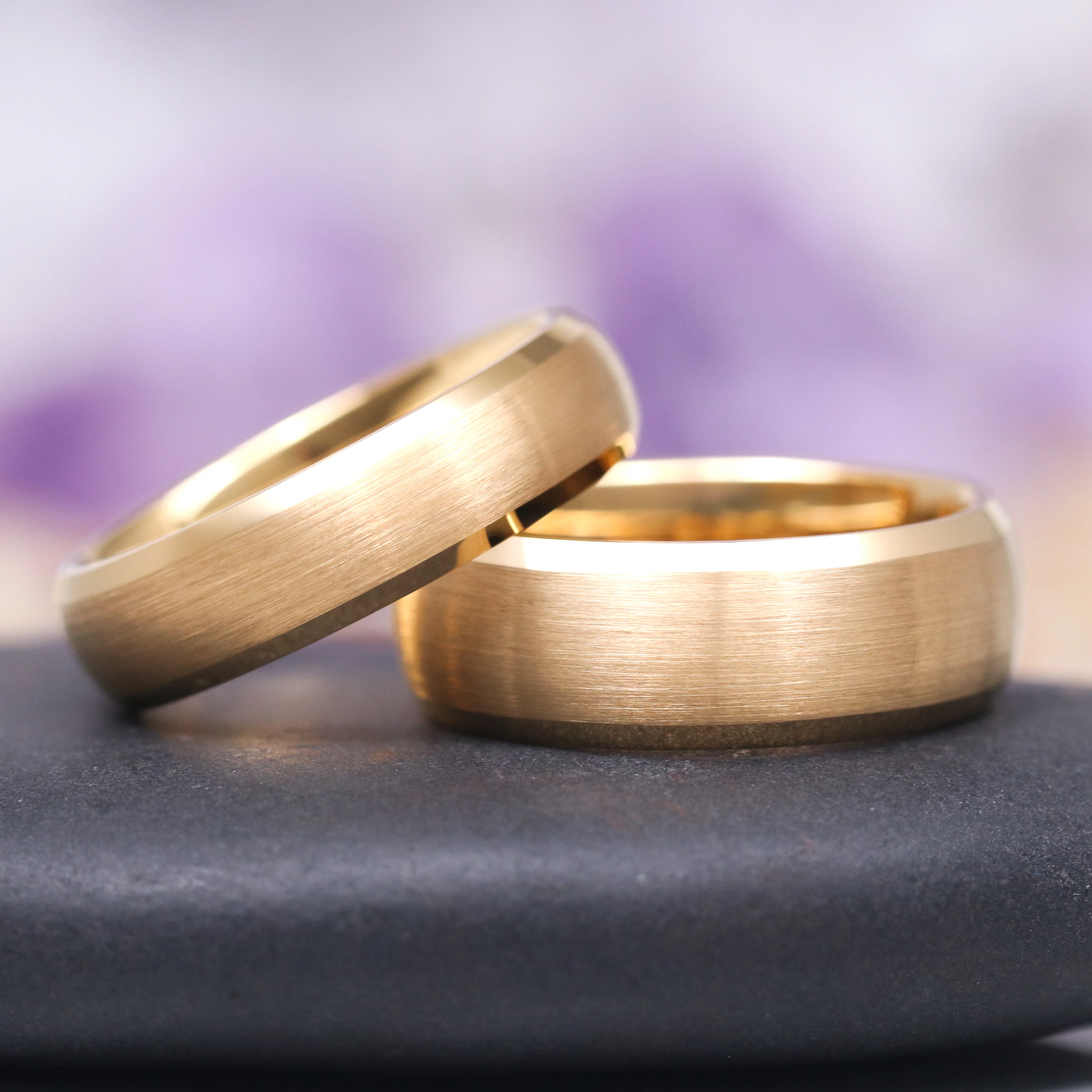Beveled Edge Gold Couples Ring Set