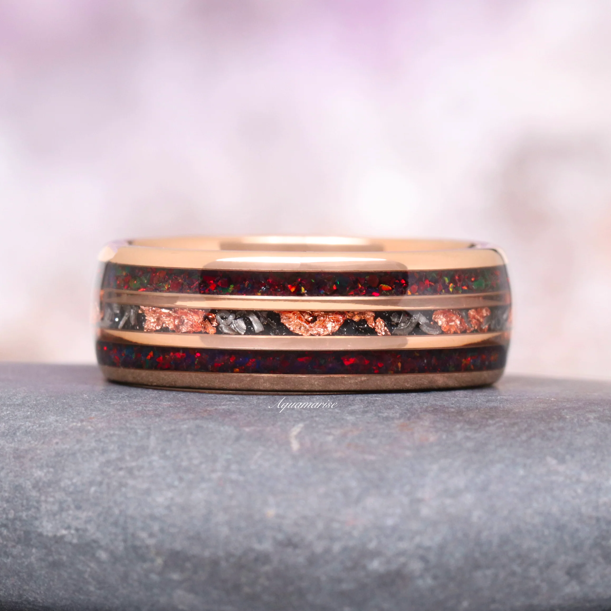 Black Fire Opal & Meteorite Couples Ring Set - Image 4