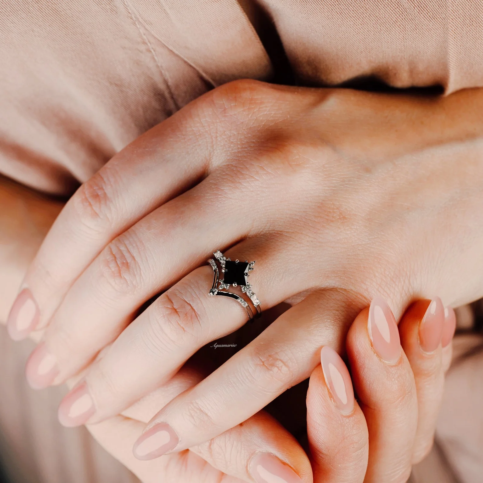 Black Onyx & Meteorite Couples Ring Set - Image 7