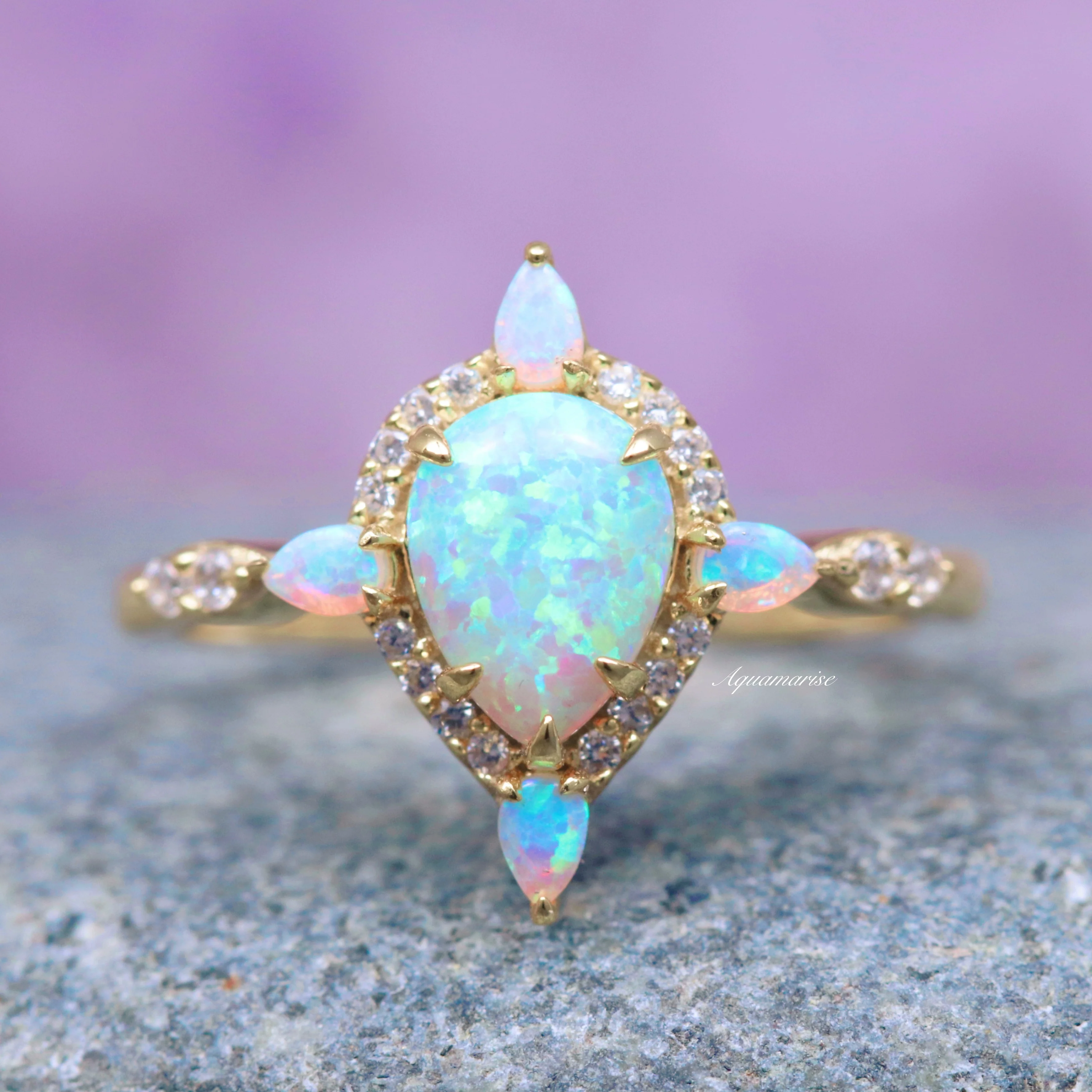 Blue Fire Opal & Crushed Diamond Couples Ring Set - Image 2