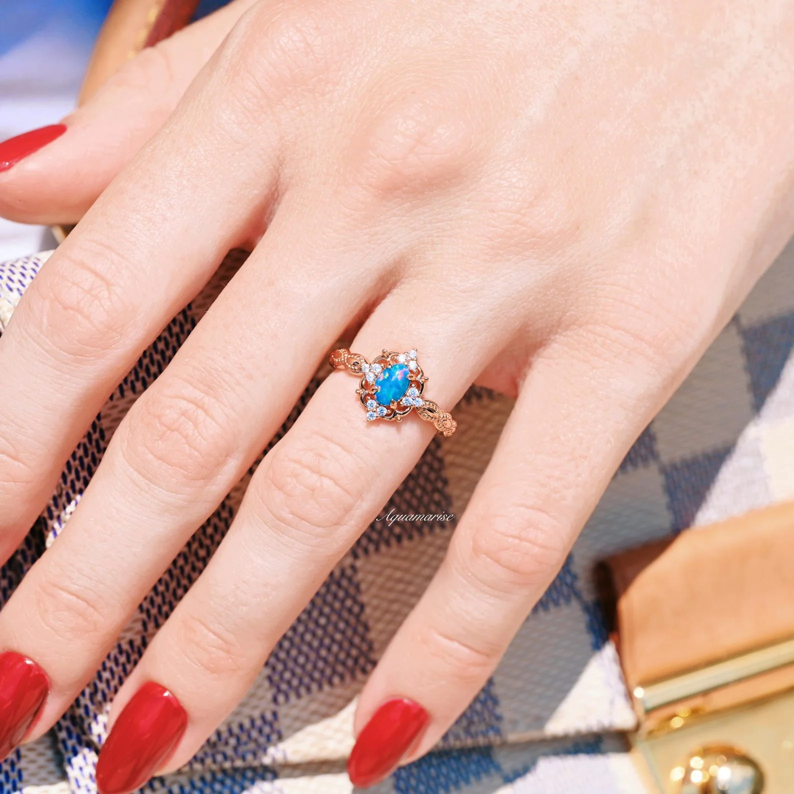 Blue Fire Opal & Guitar String Couples Ring Set - Image 4