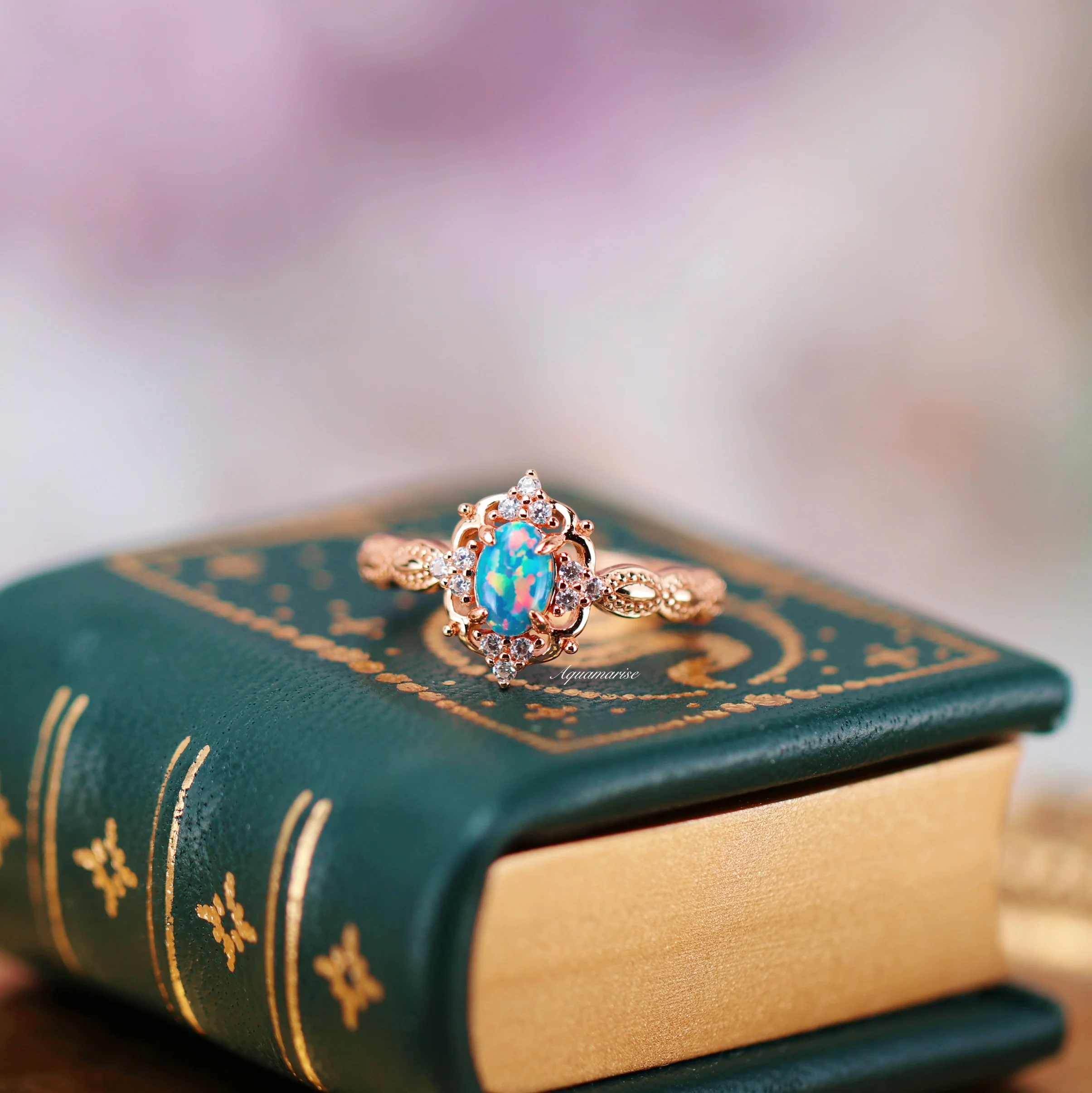 Blue Fire Opal & Guitar String Couples Ring Set - Image 7