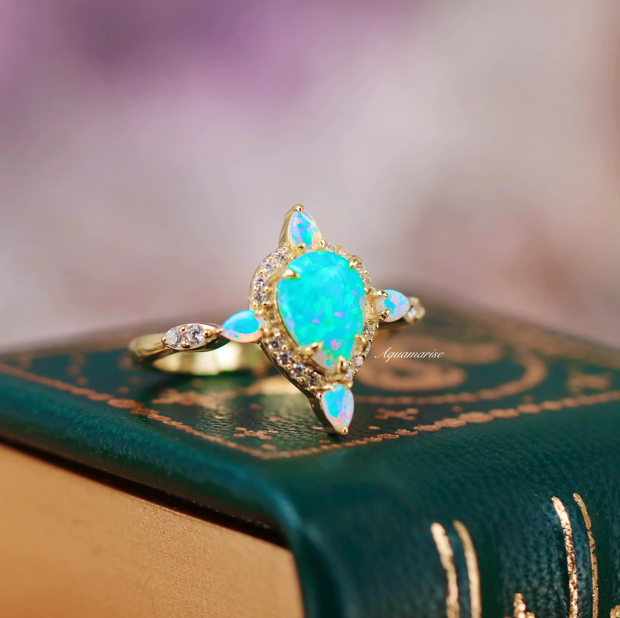 Blue Fire Opal Engagement Ring- 14K Solid Yellow Gold - Image 9