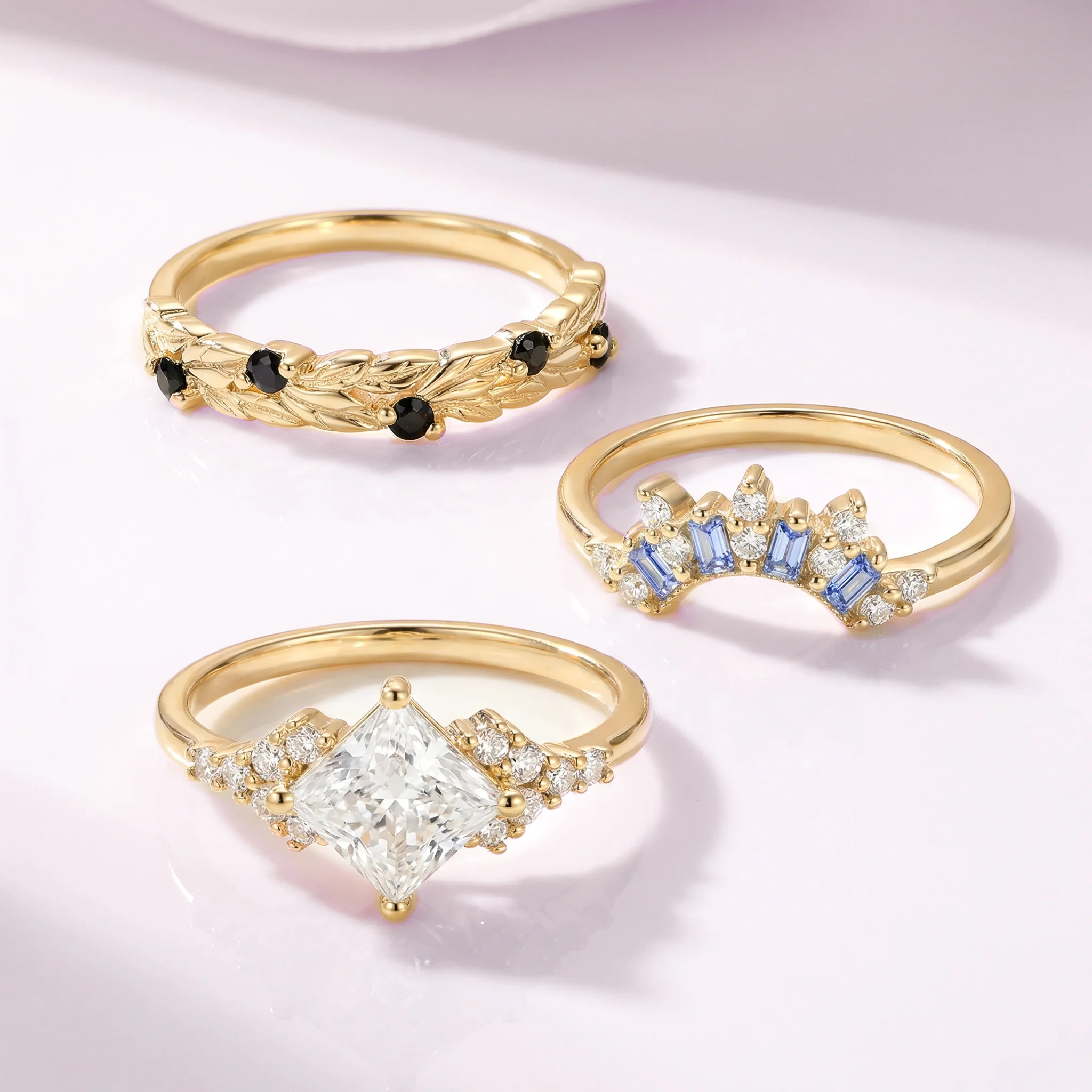 Black Moissanite Leaf Band in 14K Yellow Gold - Image 2