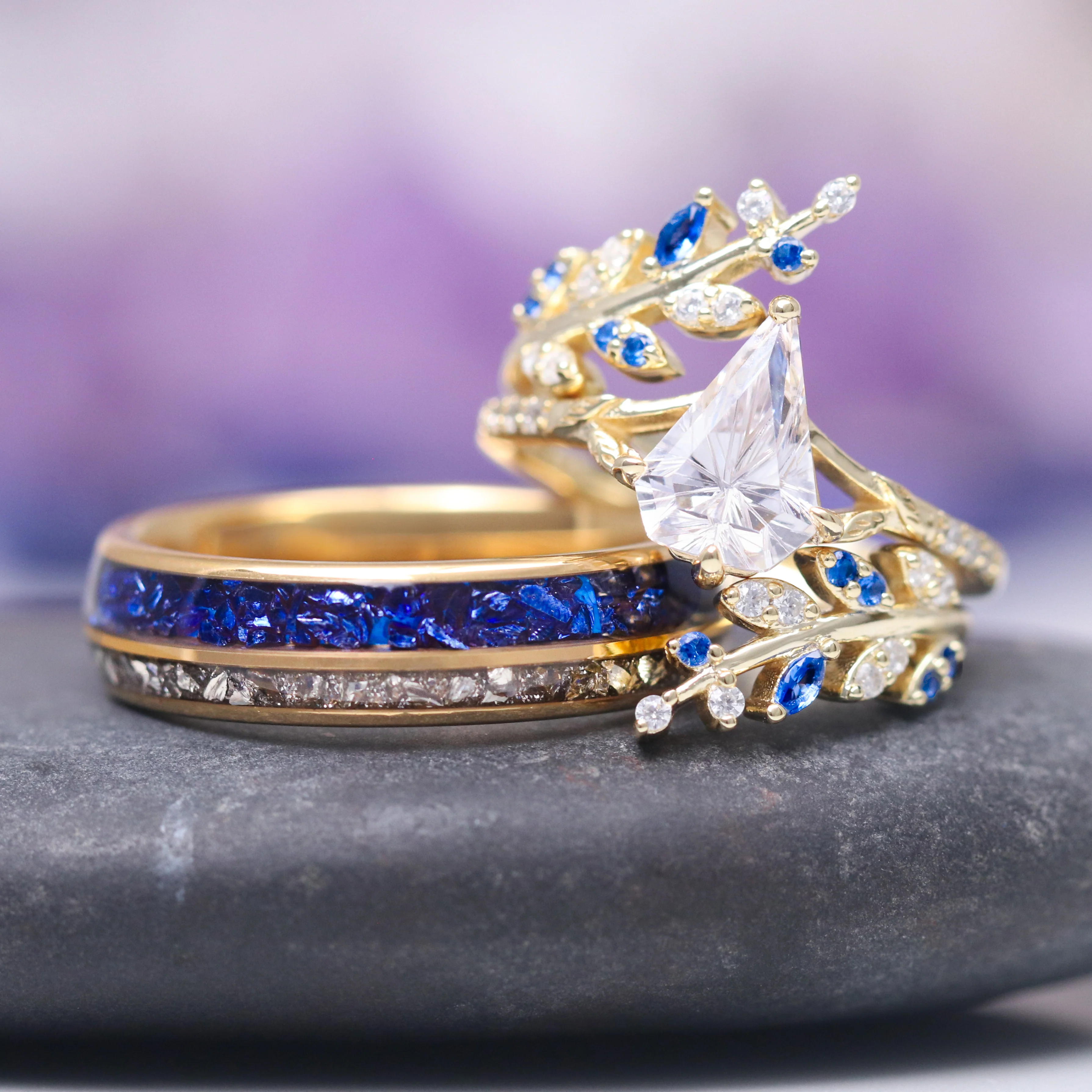 Sapphire & Simulated Diamond Band- 6MM Gold Tungsten - Image 2