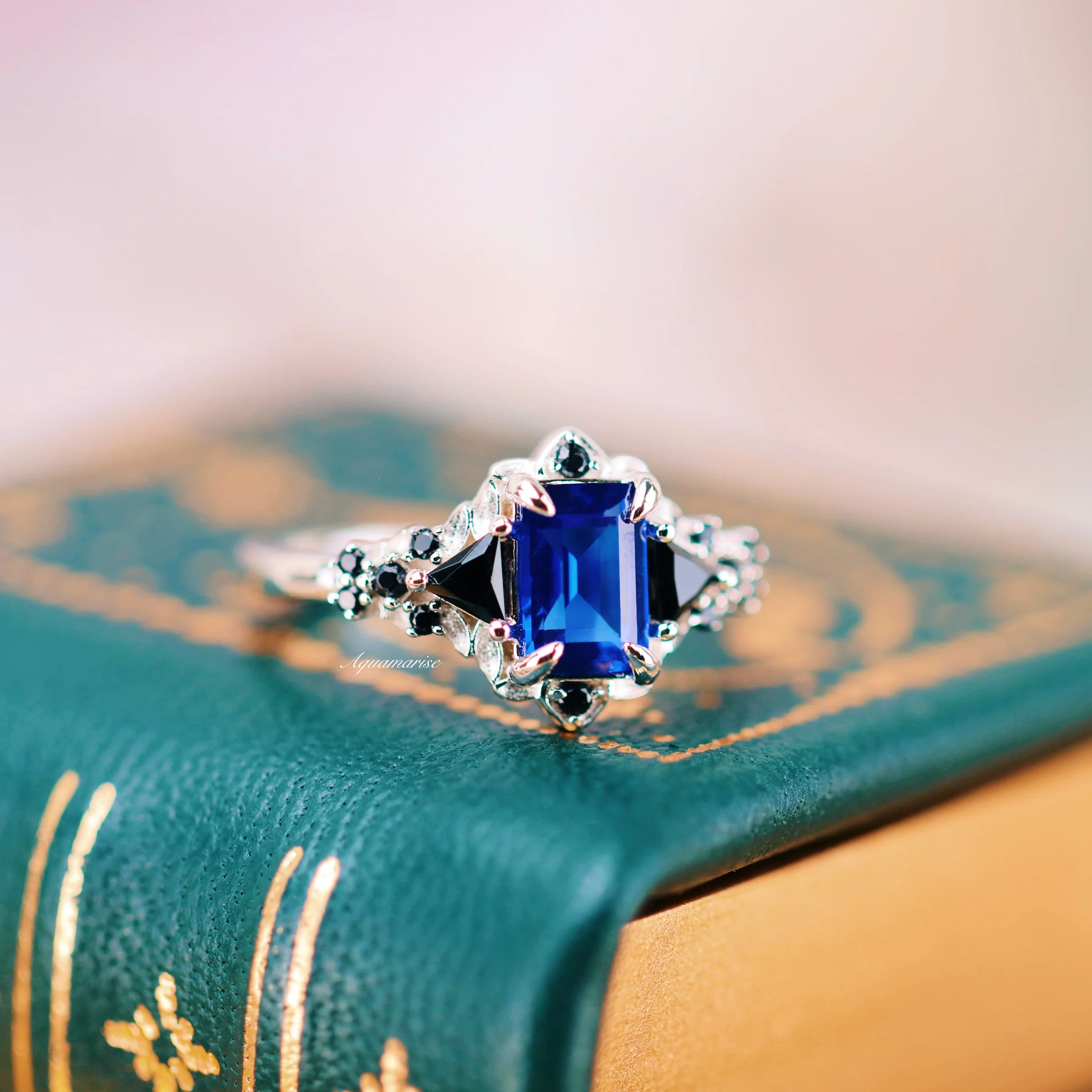 Blue Sapphire & Fire Opal Couples Ring Set - Image 3
