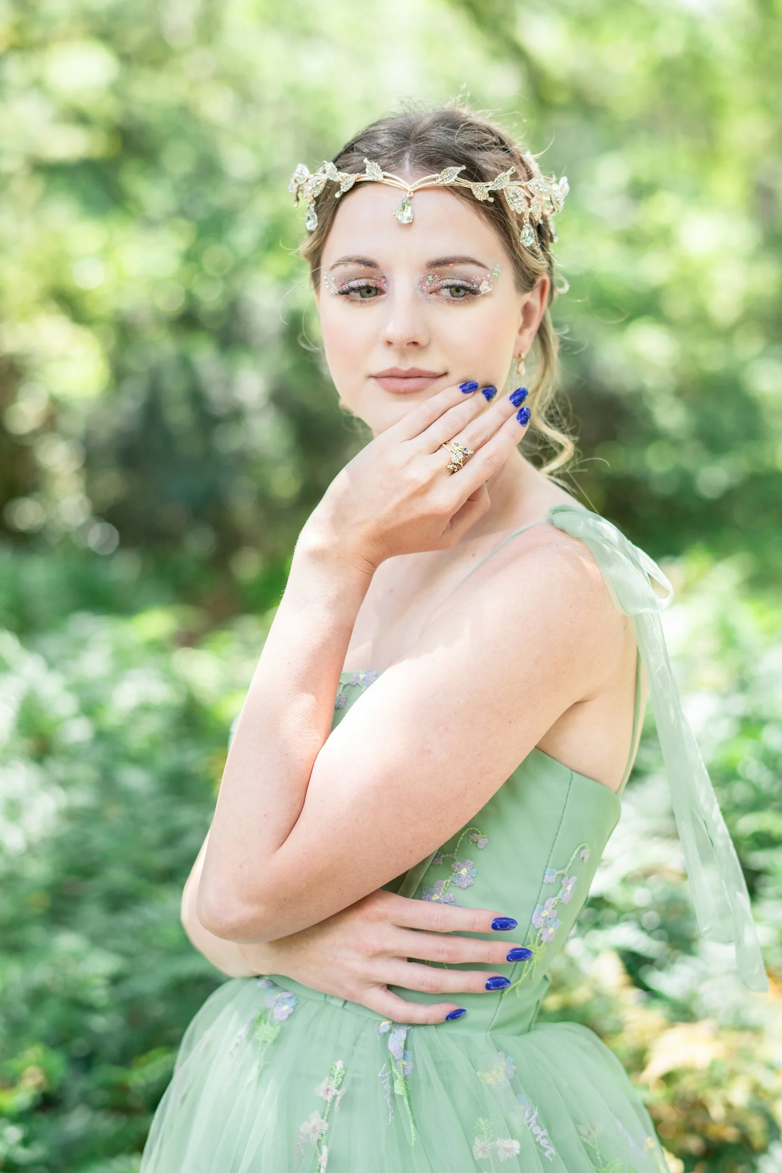 Lab-Grown Diamond & Sapphire Leaf Engagement Ring Set in 14K Solid Yellow Gold (IGI Certified) - Image 3