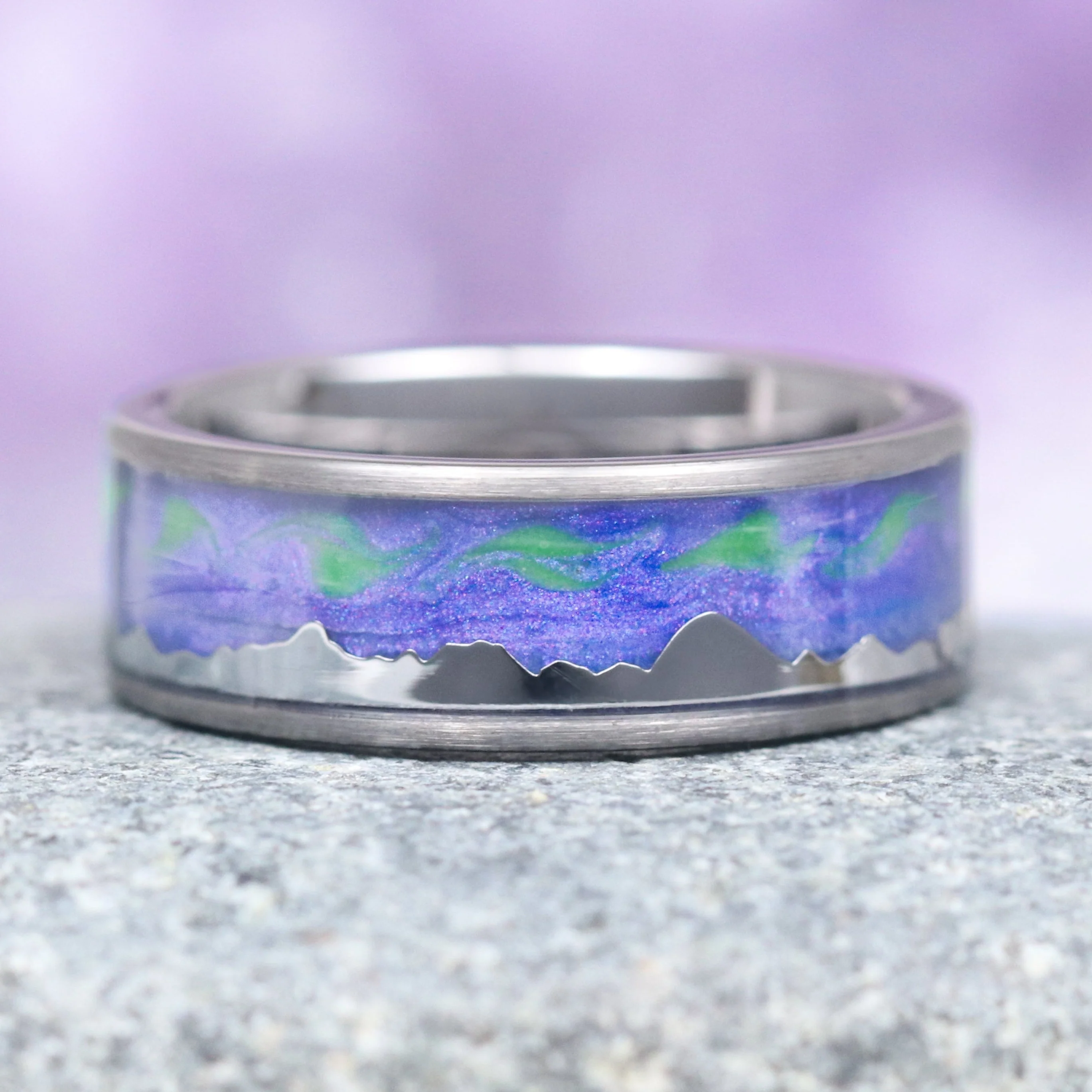 Borealis Tanzanite & Teal Sapphire Couples Ring Set (Mountain Range) - Image 4
