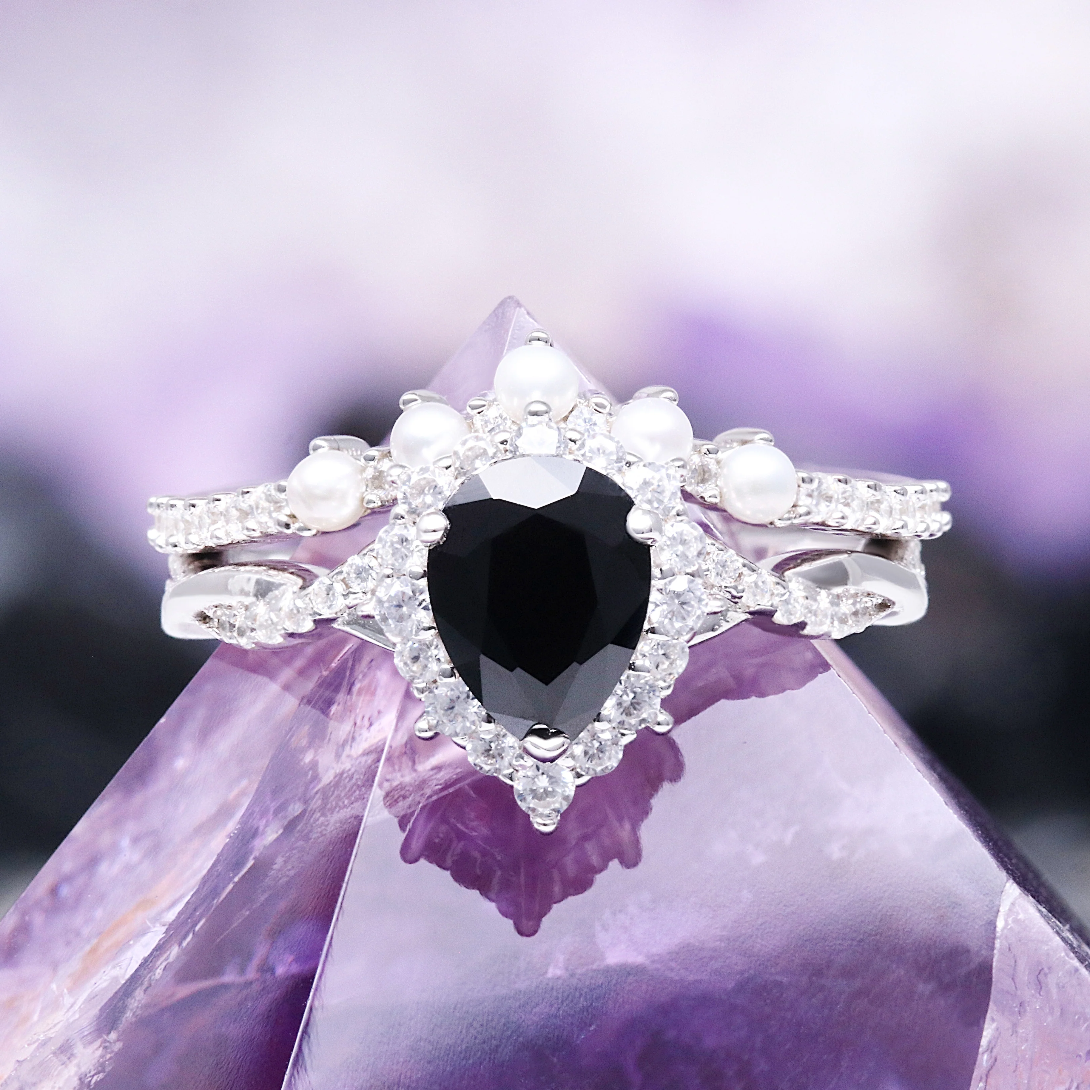 Briar Black Onyx & Pearl Couples Ring Set - Image 3