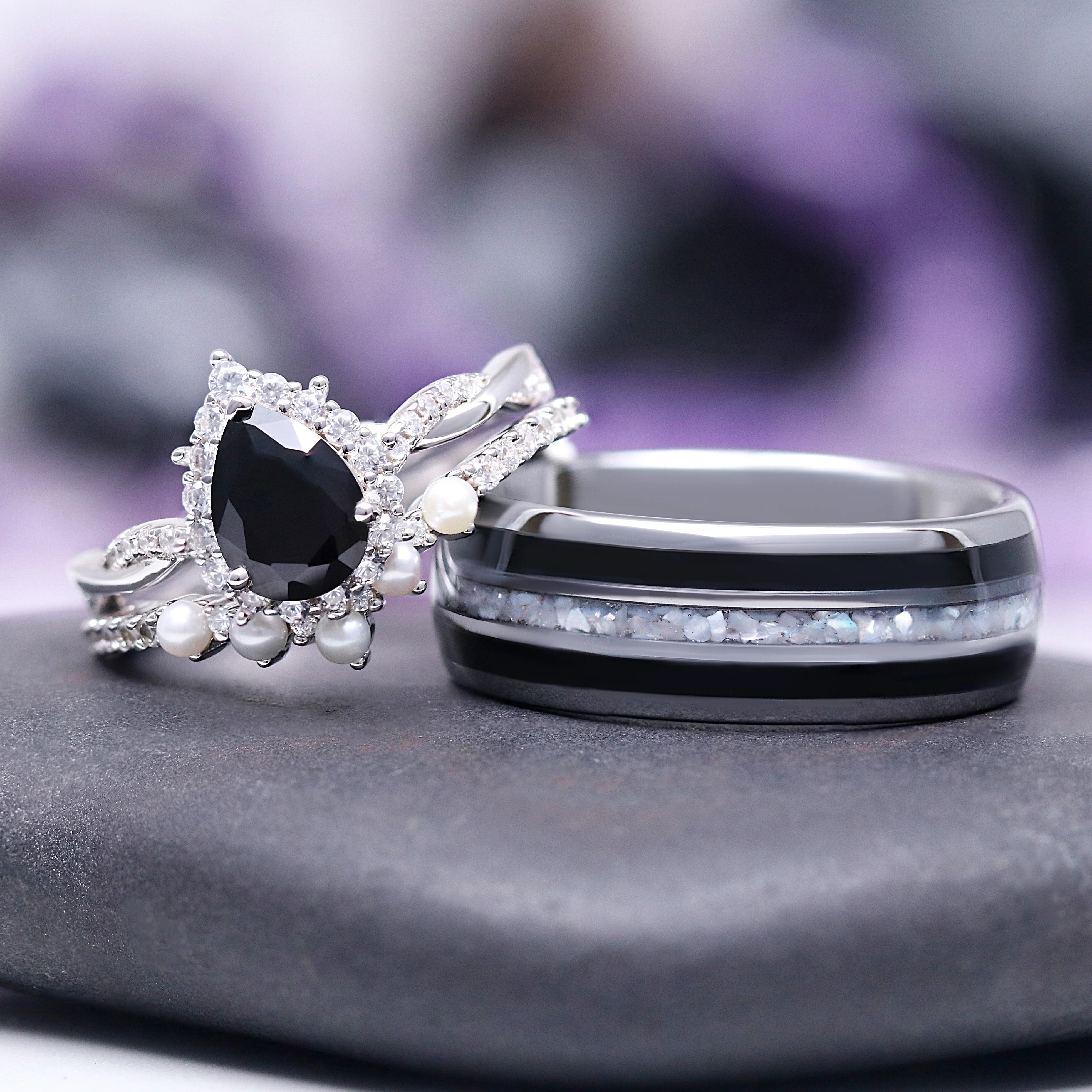 Briar Black Onyx & Pearl Couples Ring Set