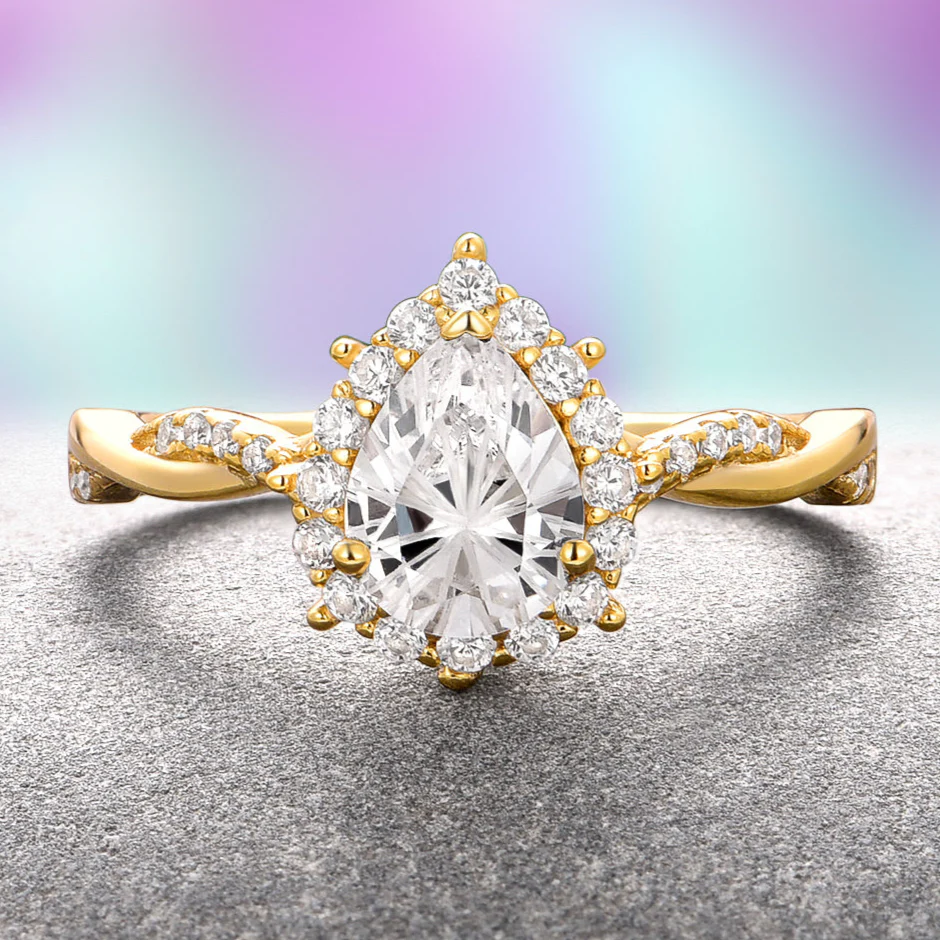 Briar Moissanite & Pearl Ring Set- 14K Solid Yellow Gold - Image 4