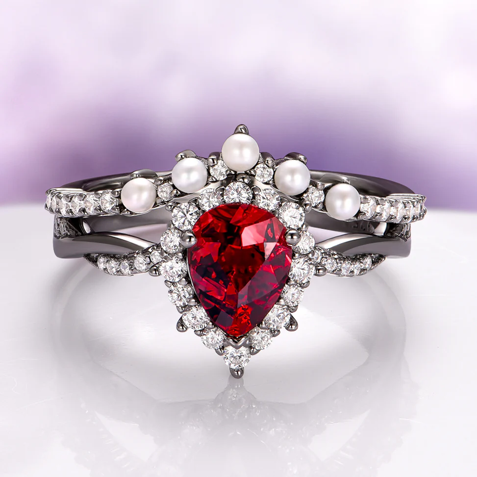 Briar Natural Red Garnet Ring in Black Ruthenium - Image 6