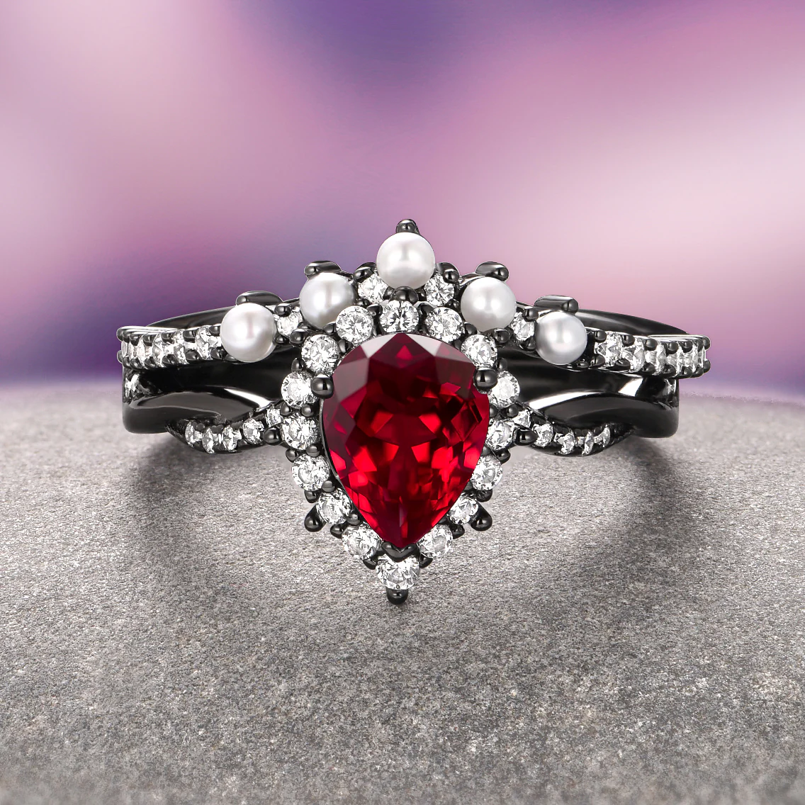 Briar Natural Red Garnet Ring in Black Ruthenium - Image 2