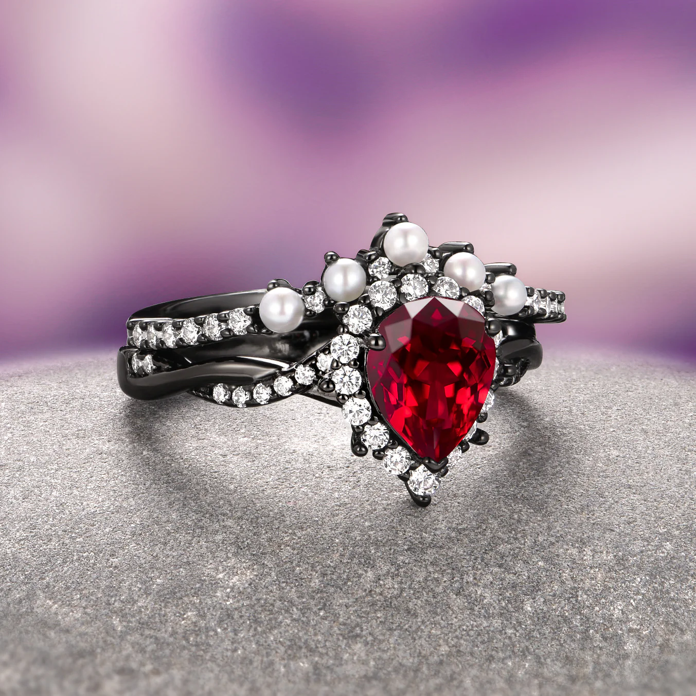 Briar Natural Red Garnet Ring in Black Ruthenium - Image 3