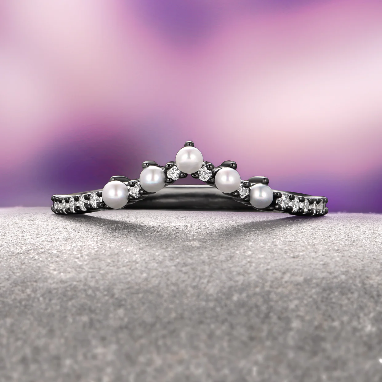 Briar Natural Red Garnet & Pearl Ring Set in Black Ruthenium - Image 6