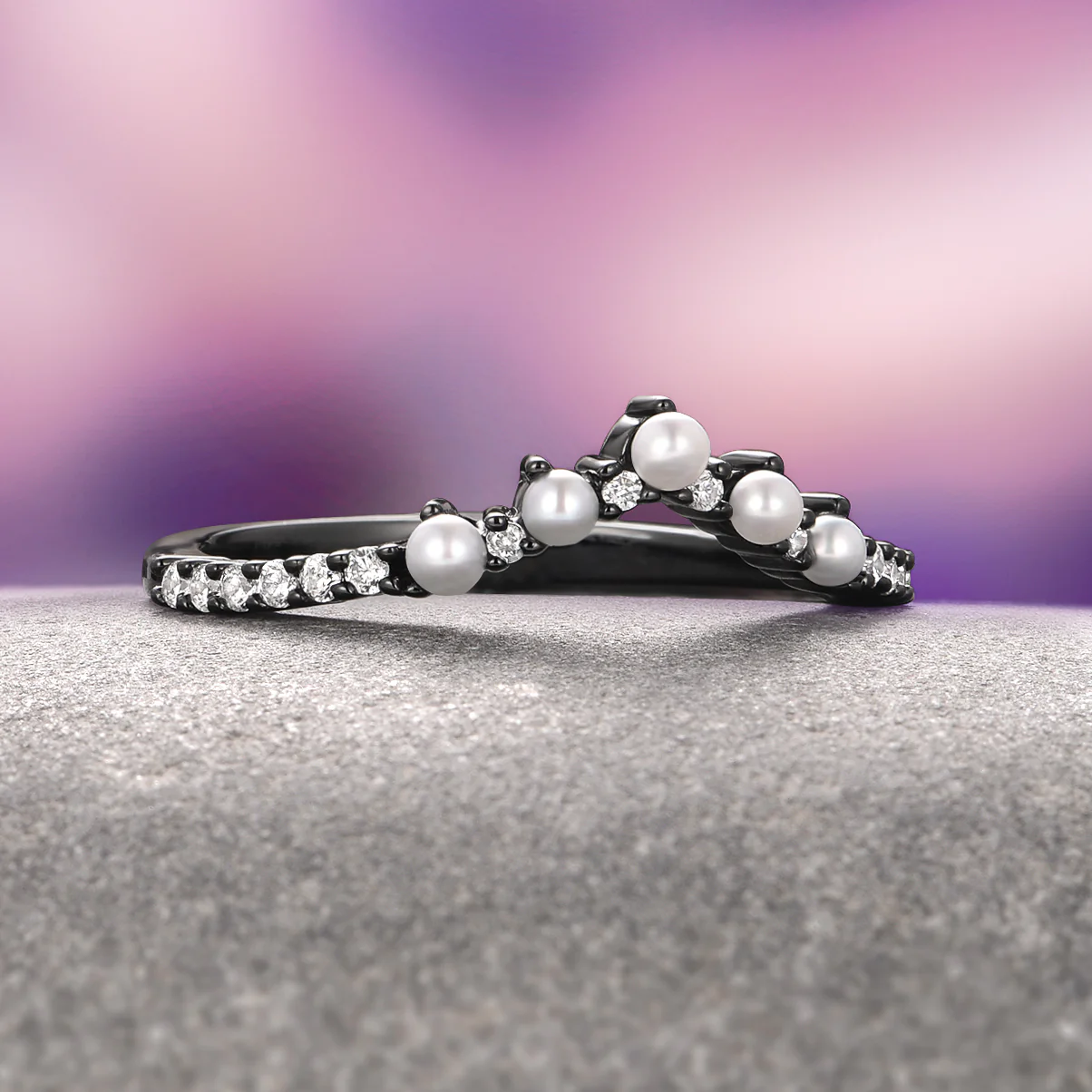 Briar Natural Red Garnet & Pearl Ring Set in Black Ruthenium - Image 7