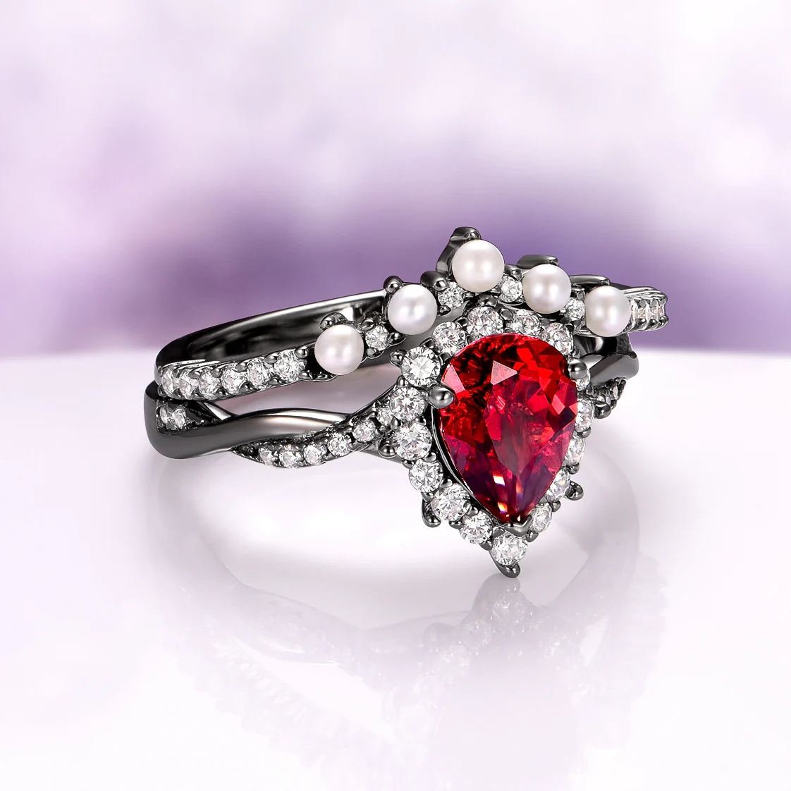 Briar Natural Red Garnet Ring in Black Ruthenium - Image 7