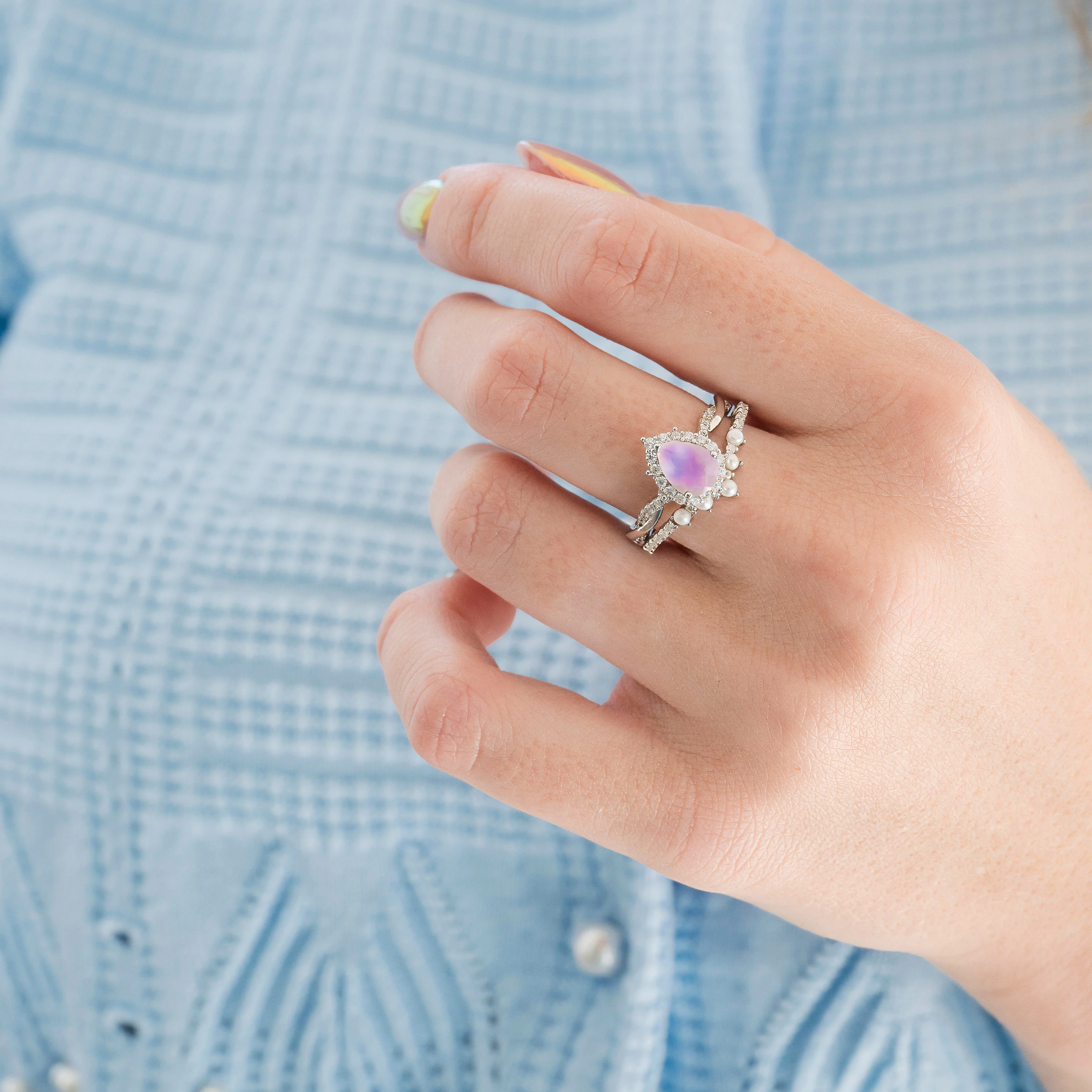 Briar Rose Quartz & Pearl Ring Set in Sterling Silver - Image 2