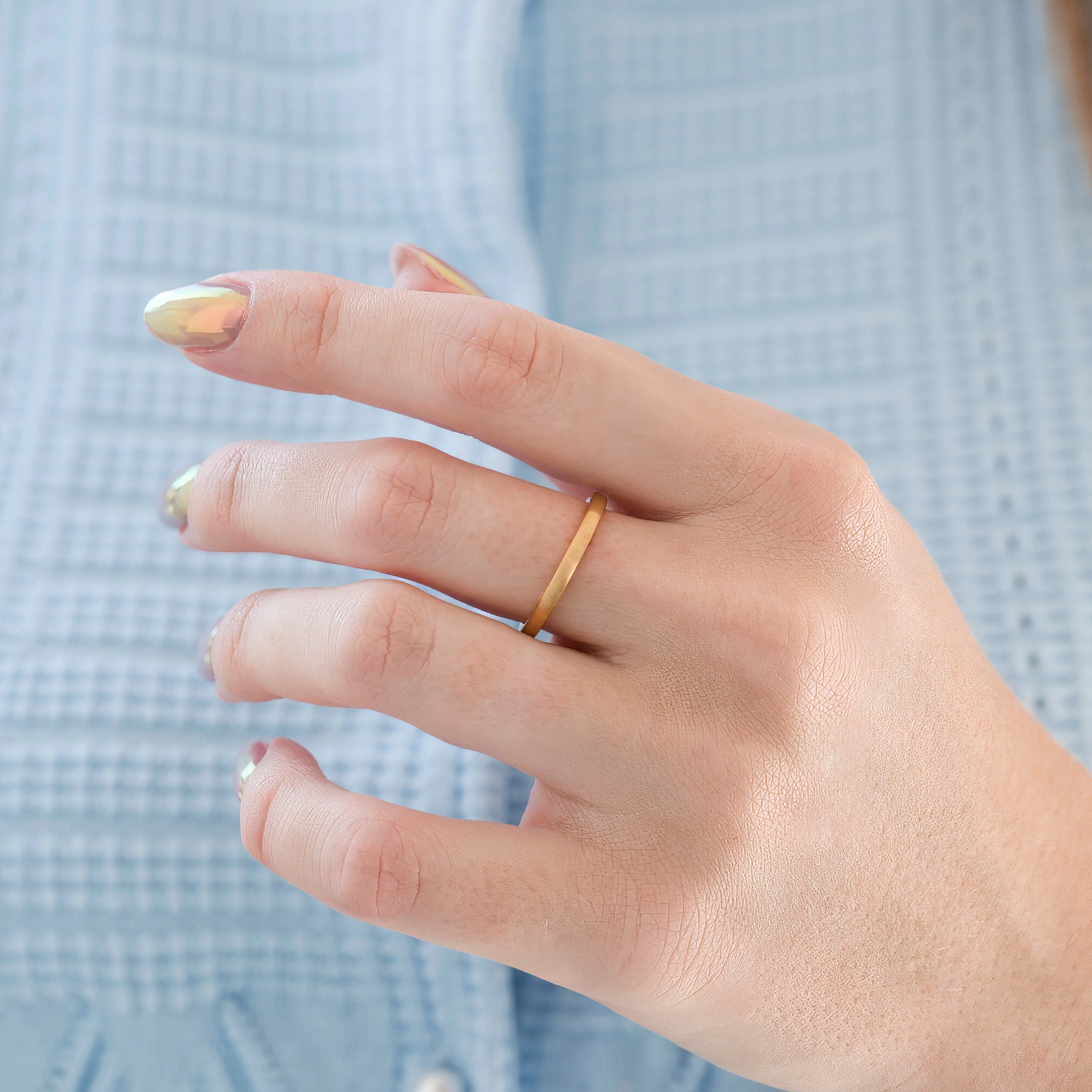 Minimalist Satin Gold Couples Ring Set - Image 4
