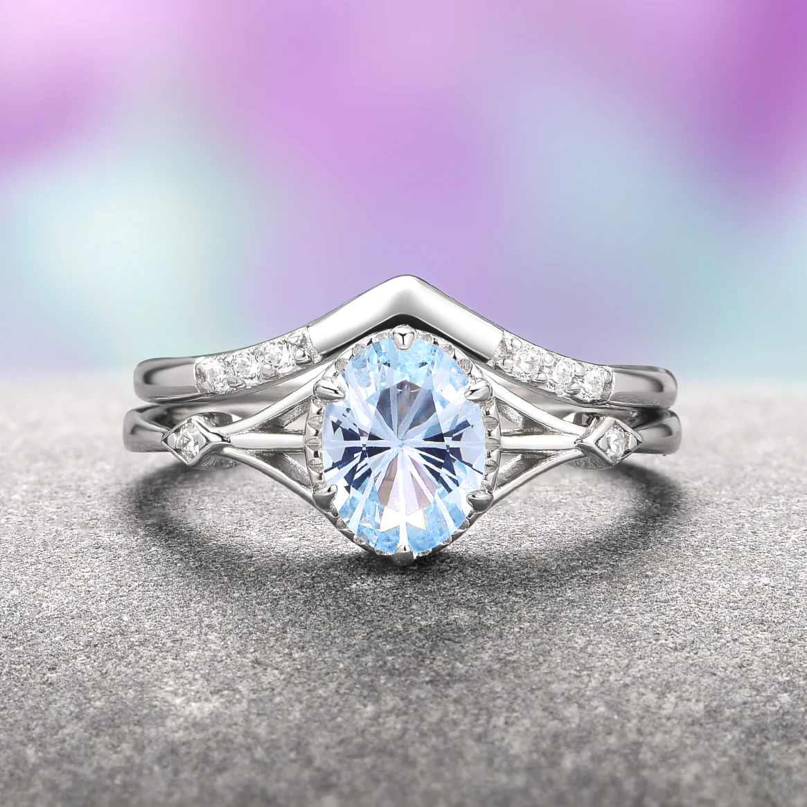 Celtic Aquamarine Couples Ring Set - Image 3
