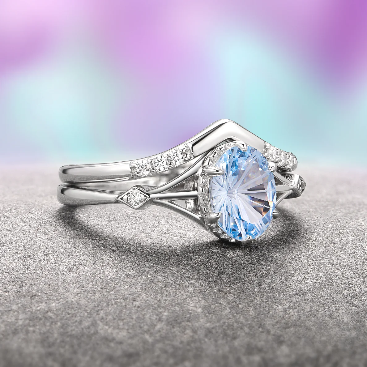 Fireworks Cut Aquamarine Couples Ring Set - Image 5