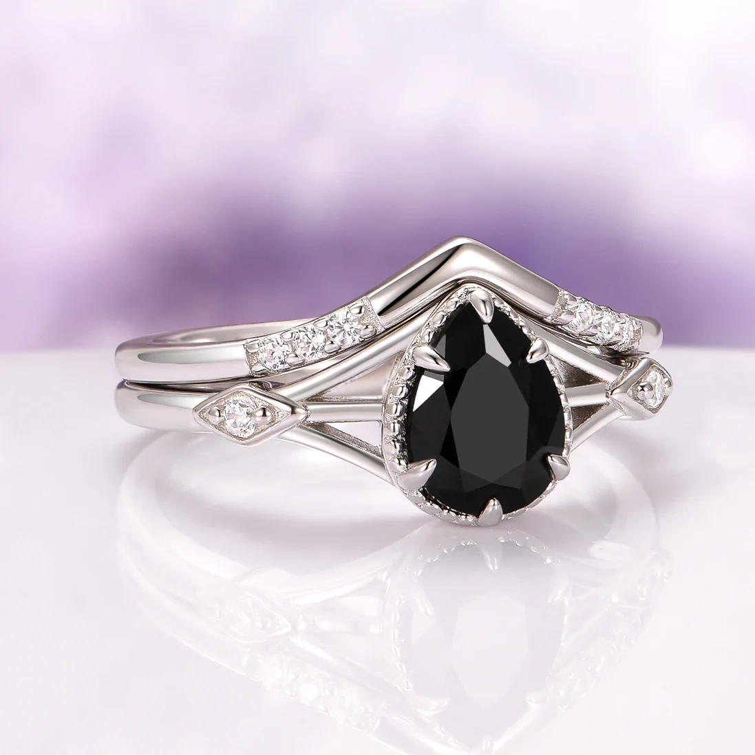 Celtic Black Onyx Engagement Ring Set in 14K White Gold - Image 6