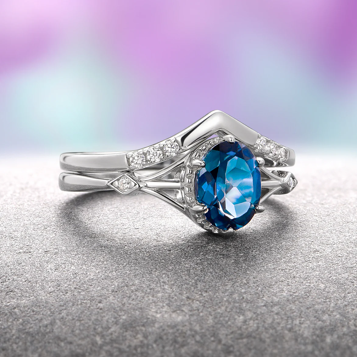 Celtic Natural London Blue Topaz Couples Ring Set - Image 5