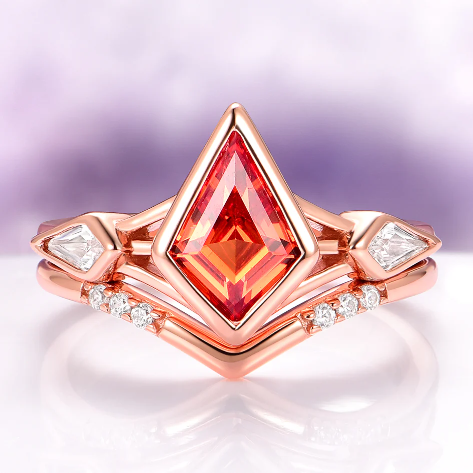 Padparadscha Sapphire Engagement Ring Set in 14K Solid Rose Gold