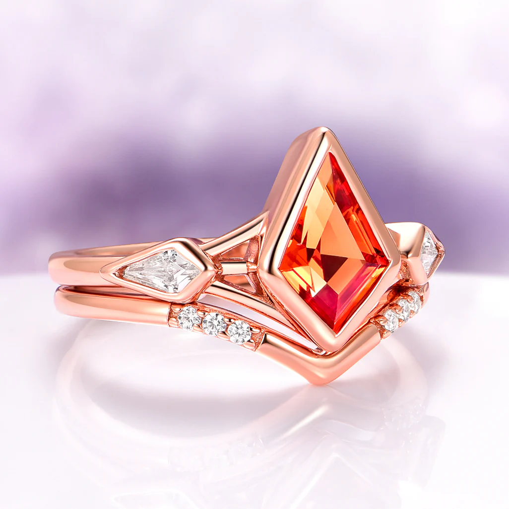 Padparadscha Sapphire Engagement Ring Set in 14K Solid Rose Gold - Image 5