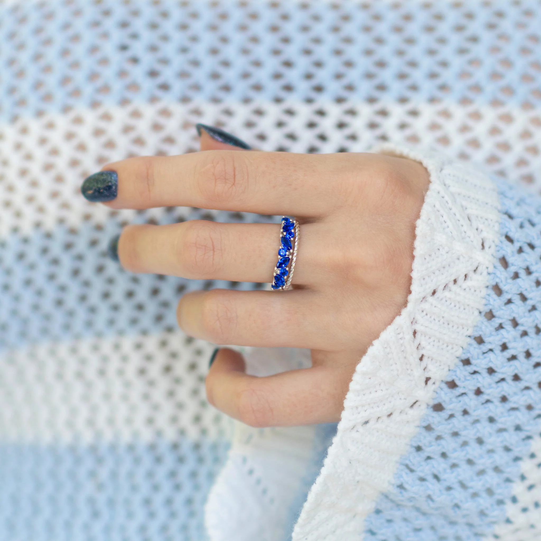 Willow Ceylon Blue Sapphire Stacking Ring Set-  Sterling Silver - Image 3