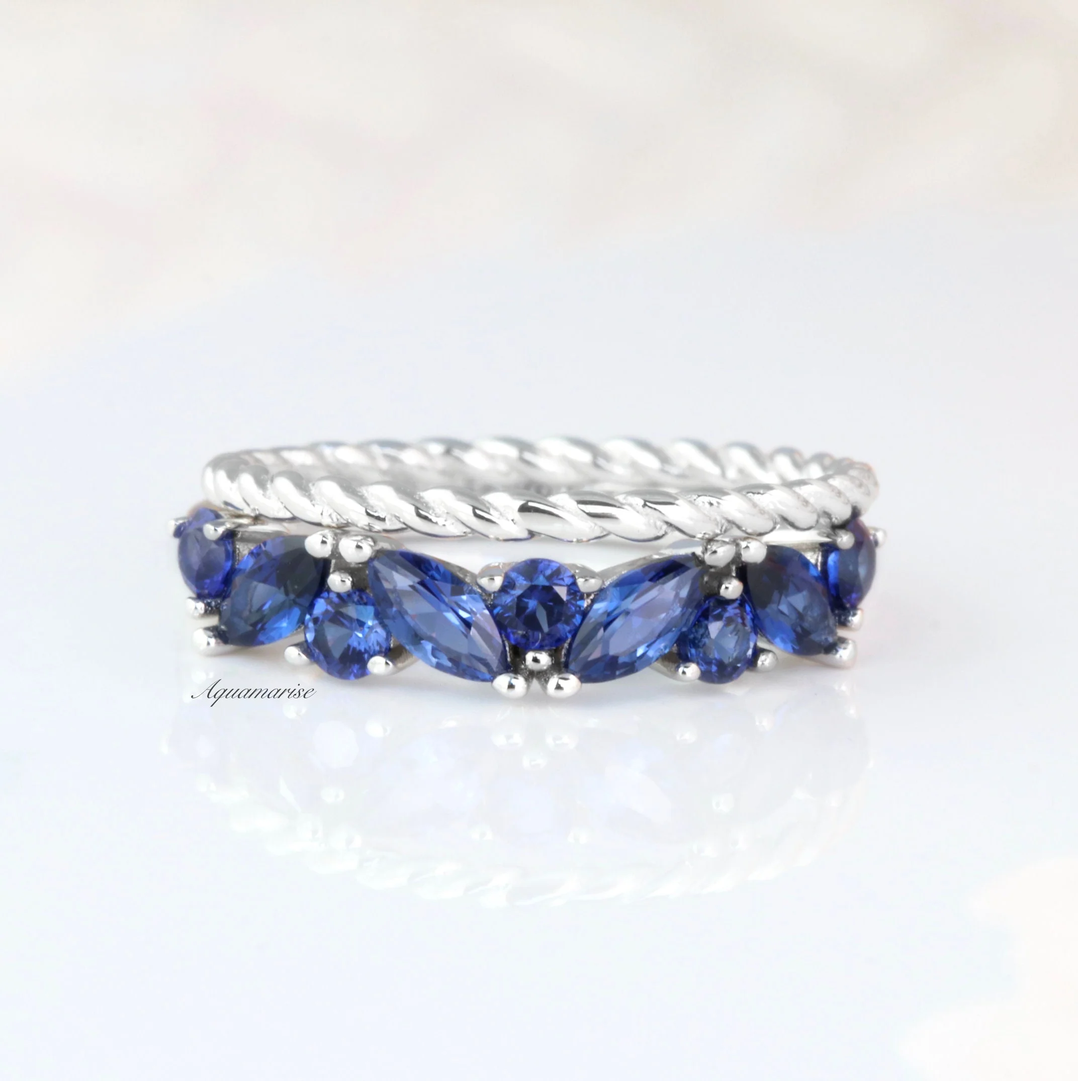 Willow Ceylon Blue Sapphire Stacking Ring Set-  Sterling Silver - Image 5