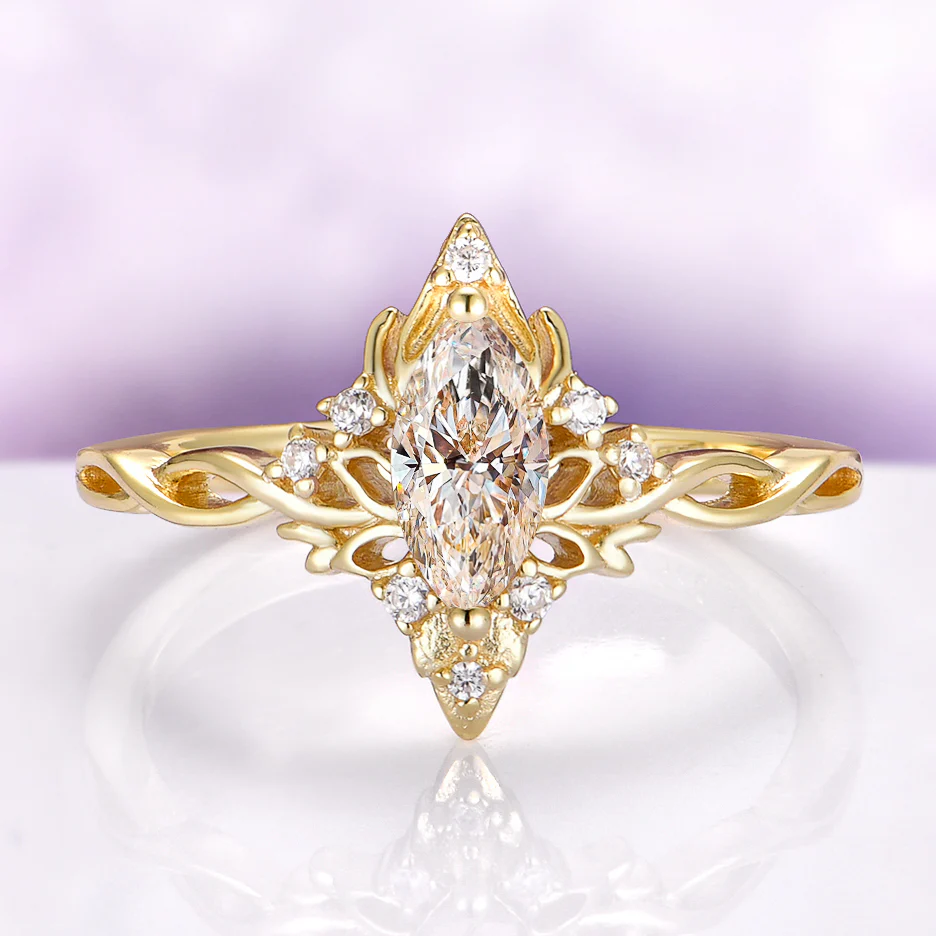 Champagne Moissanite Lotus Couples Ring Set - Image 2