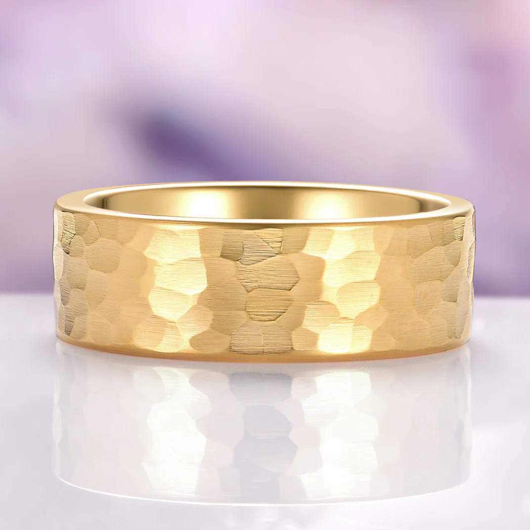 Hammered Wedding Band in Yellow Gold Tungsten Carbide (8mm) - Image 3