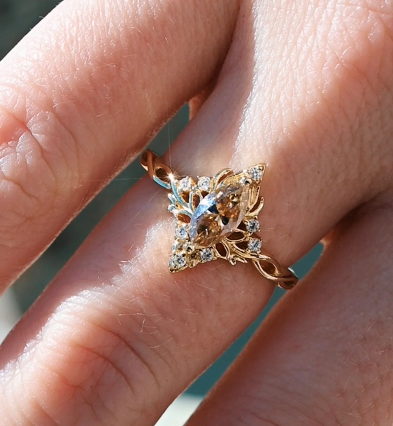 Champagne Moissanite Lotus Couples Ring Set - Image 5