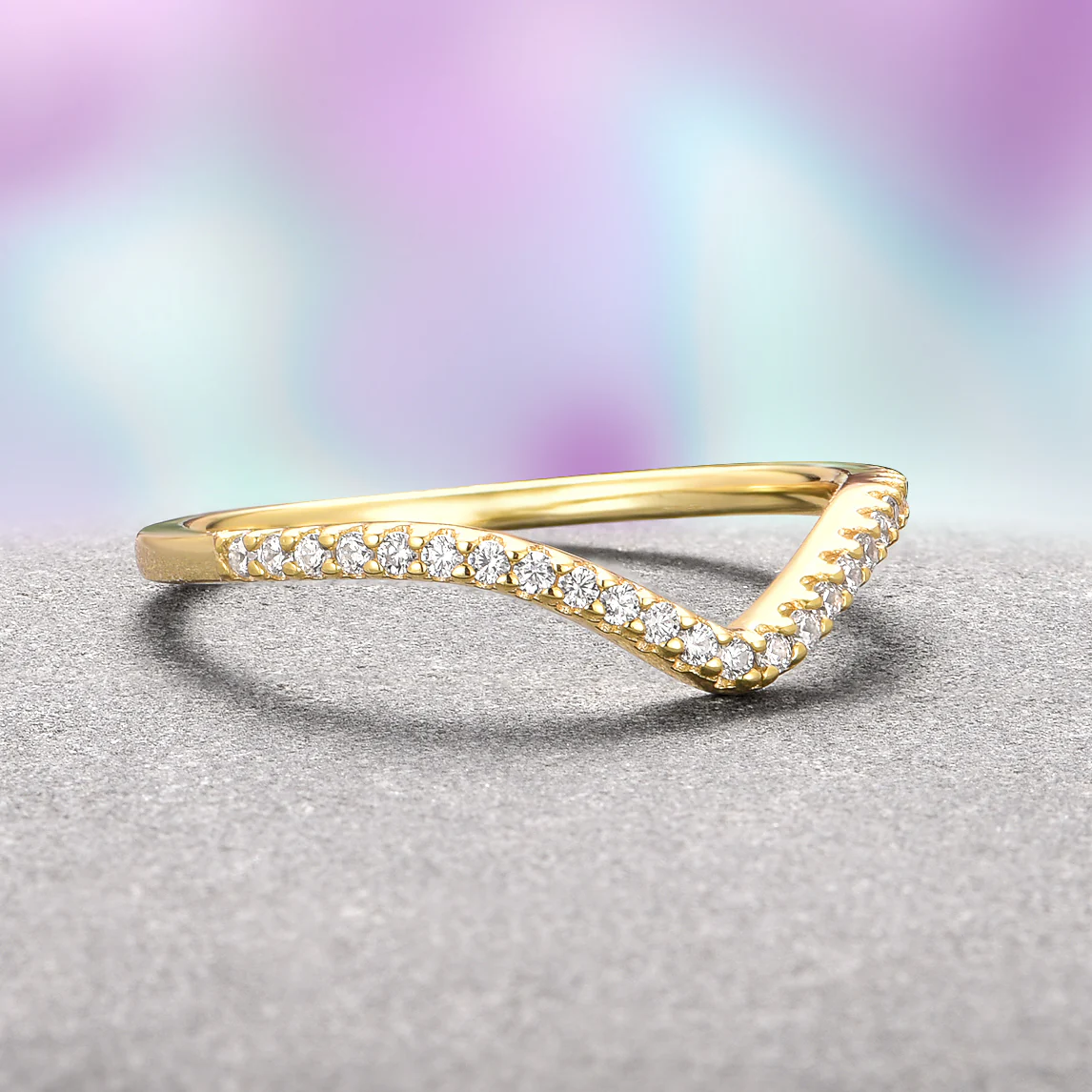 Chevron Stacking Wedding Band- 14K Solid Yellow Gold - Image 2