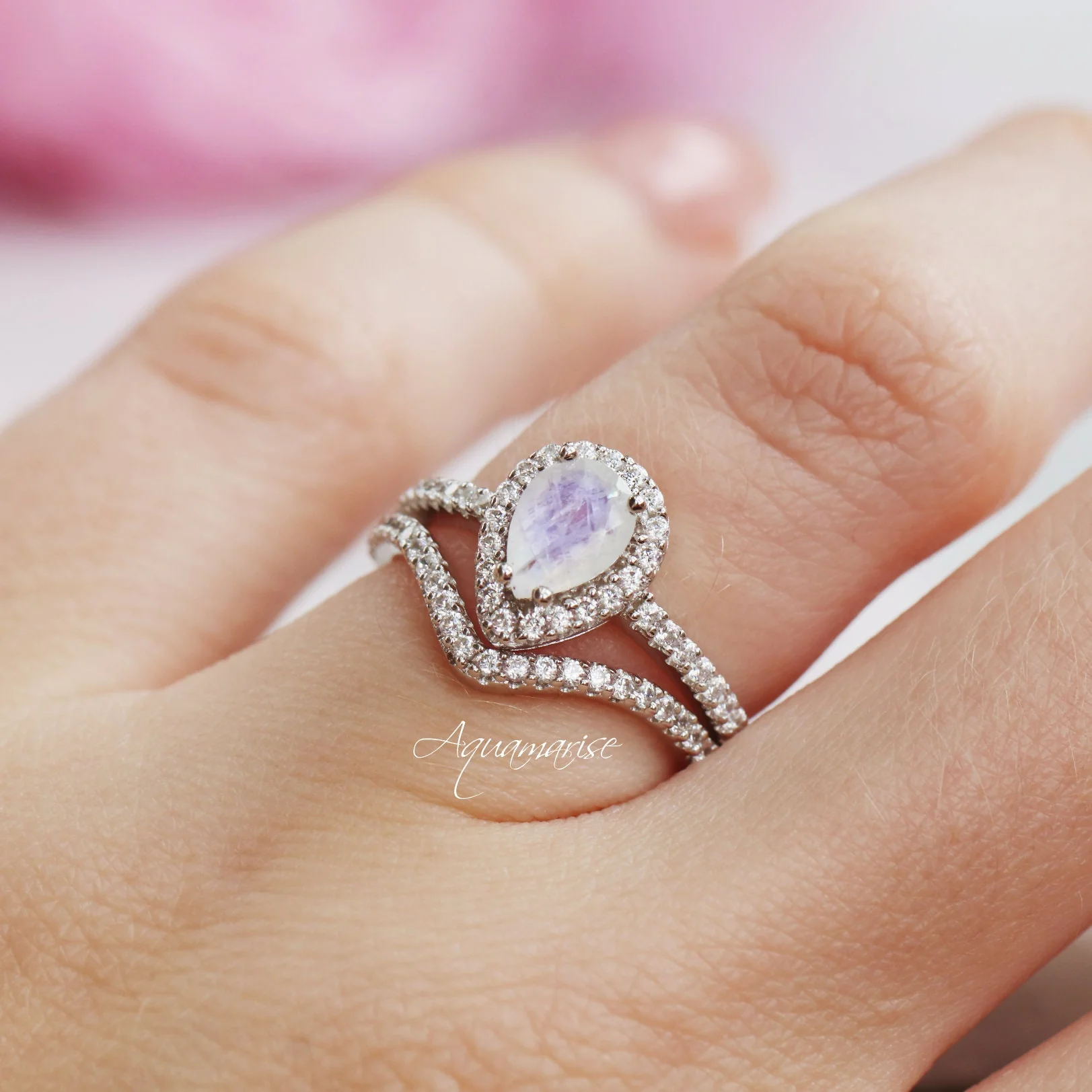 Chevron Stacking Wedding Band- 14K White Gold - Image 2