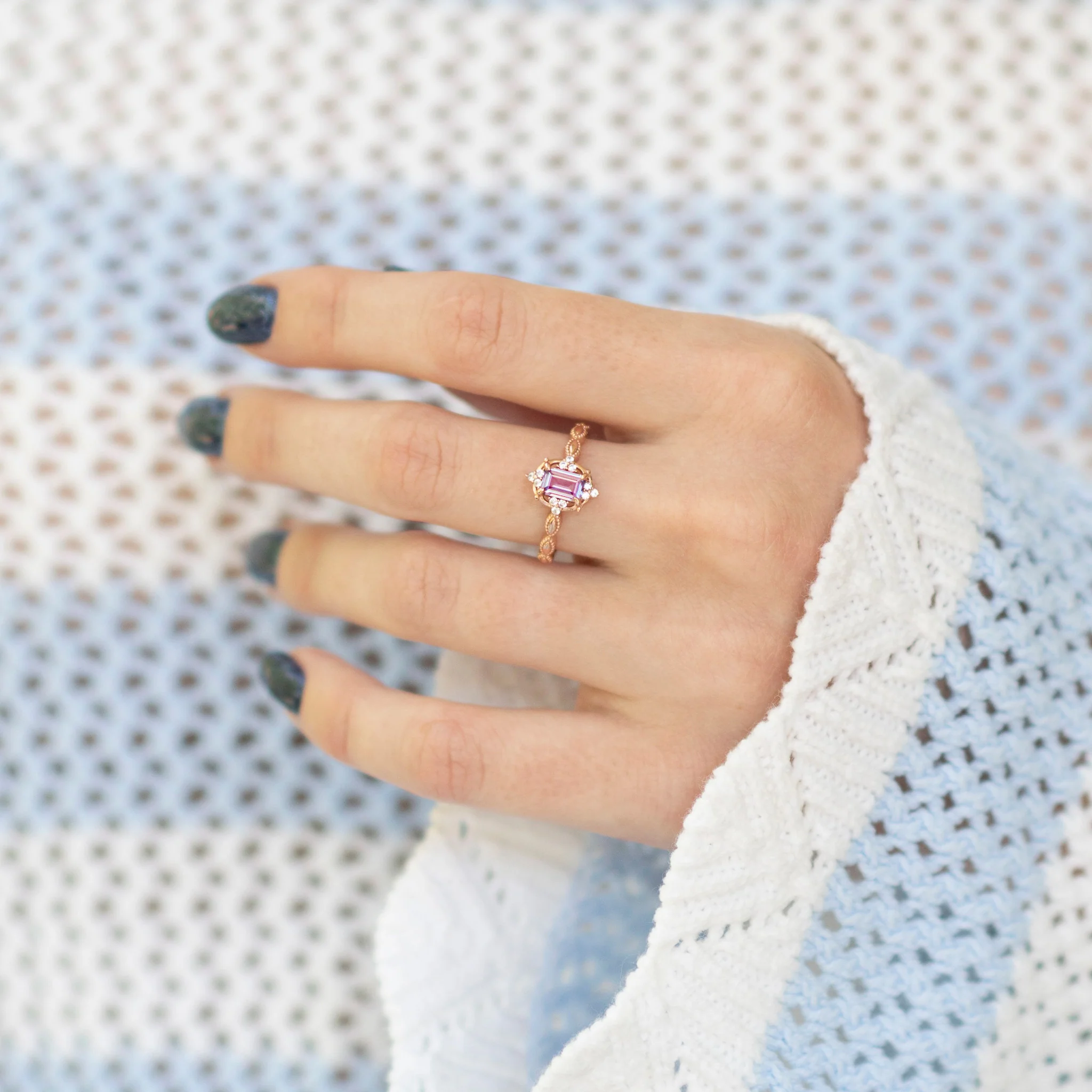 Vintage Alexandrite Ring in 14K Solid Rose Gold - Image 5