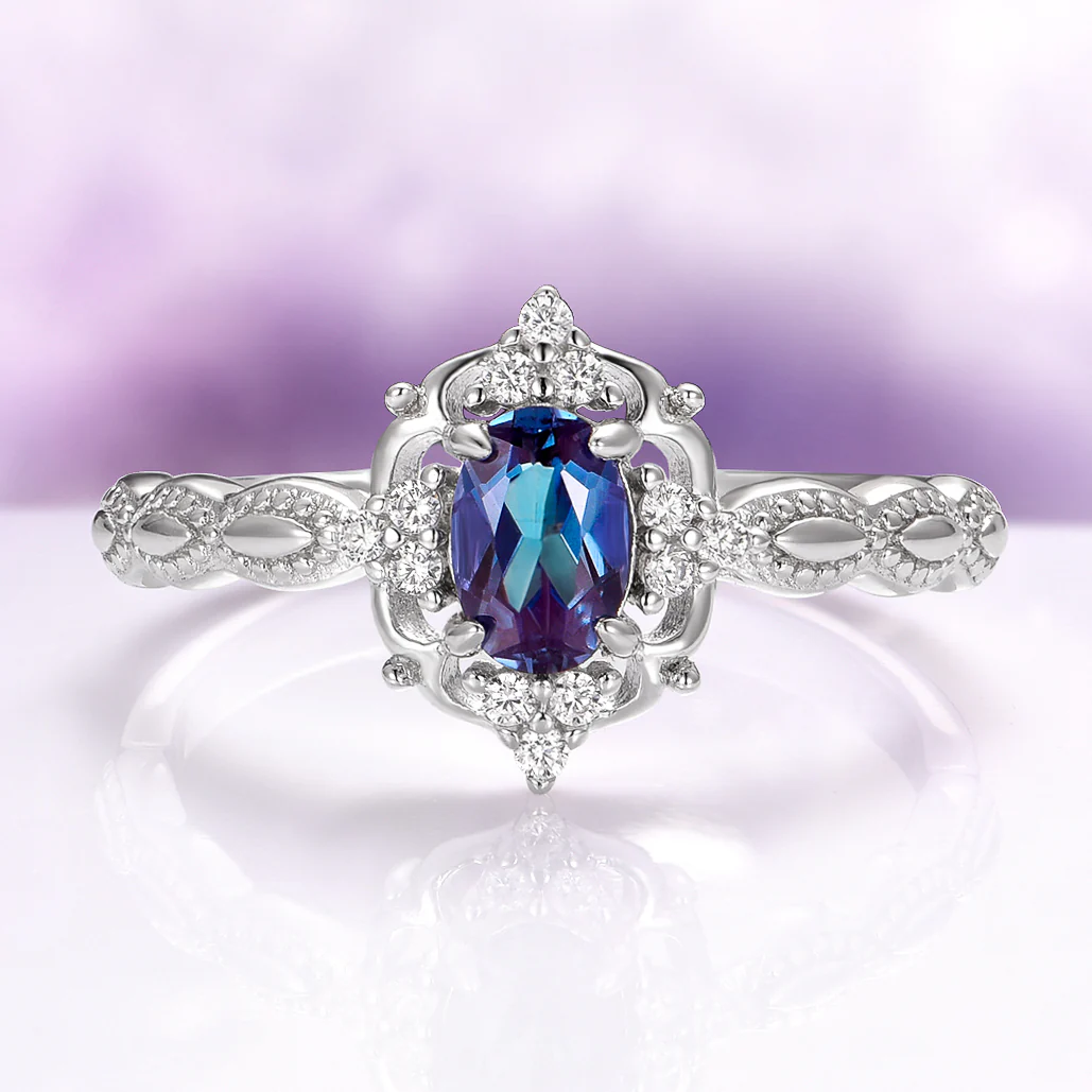 Vintage Alexandrite Engagement Ring in 14K White Gold