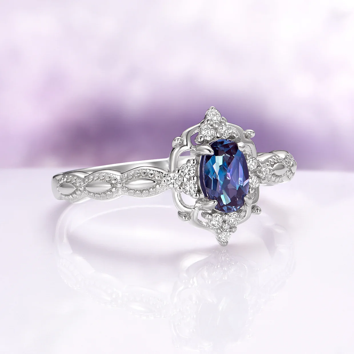 Vintage Alexandrite Engagement Ring in 14K White Gold - Image 6