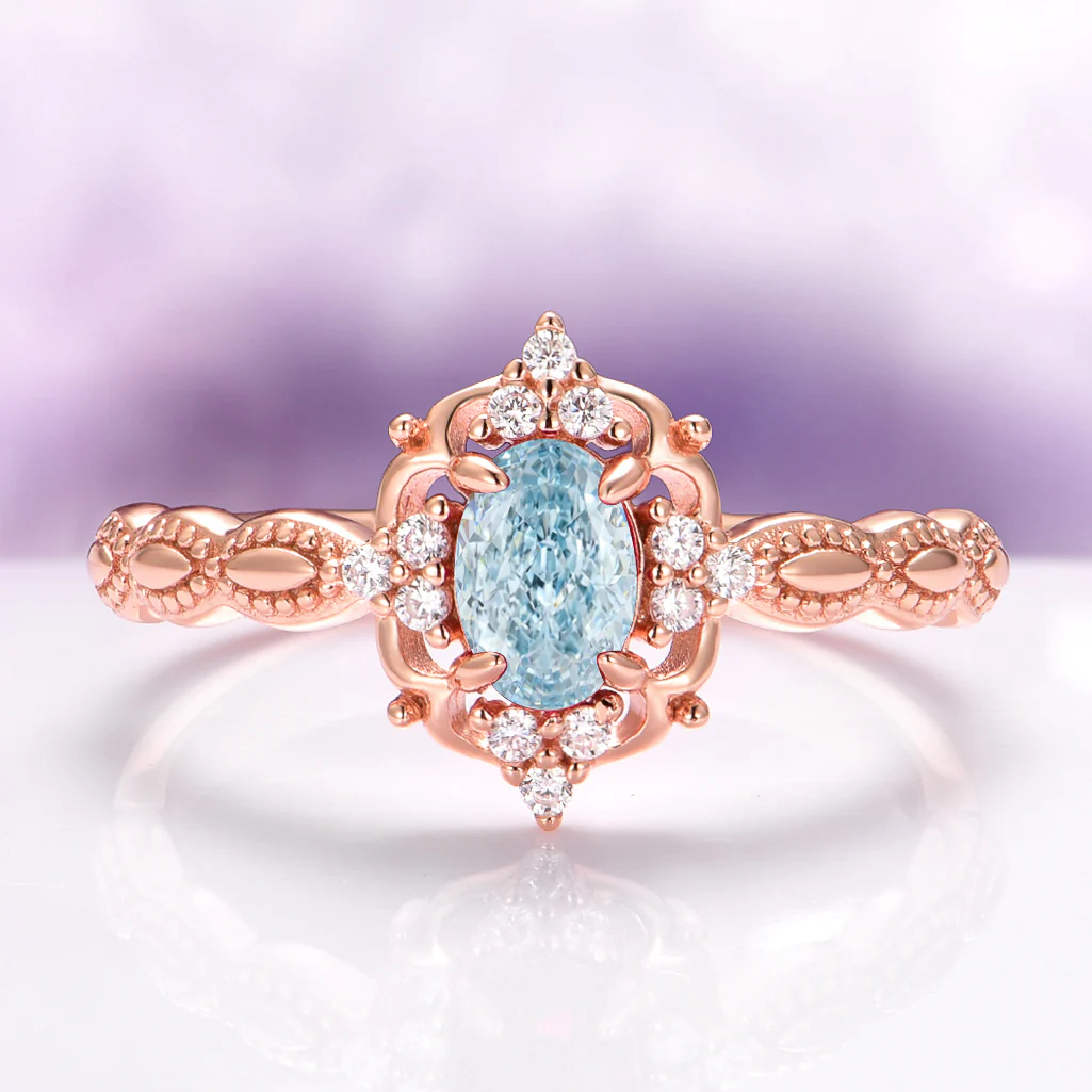 Vintage Aquamarine Ring in 14K Solid Rose Gold
