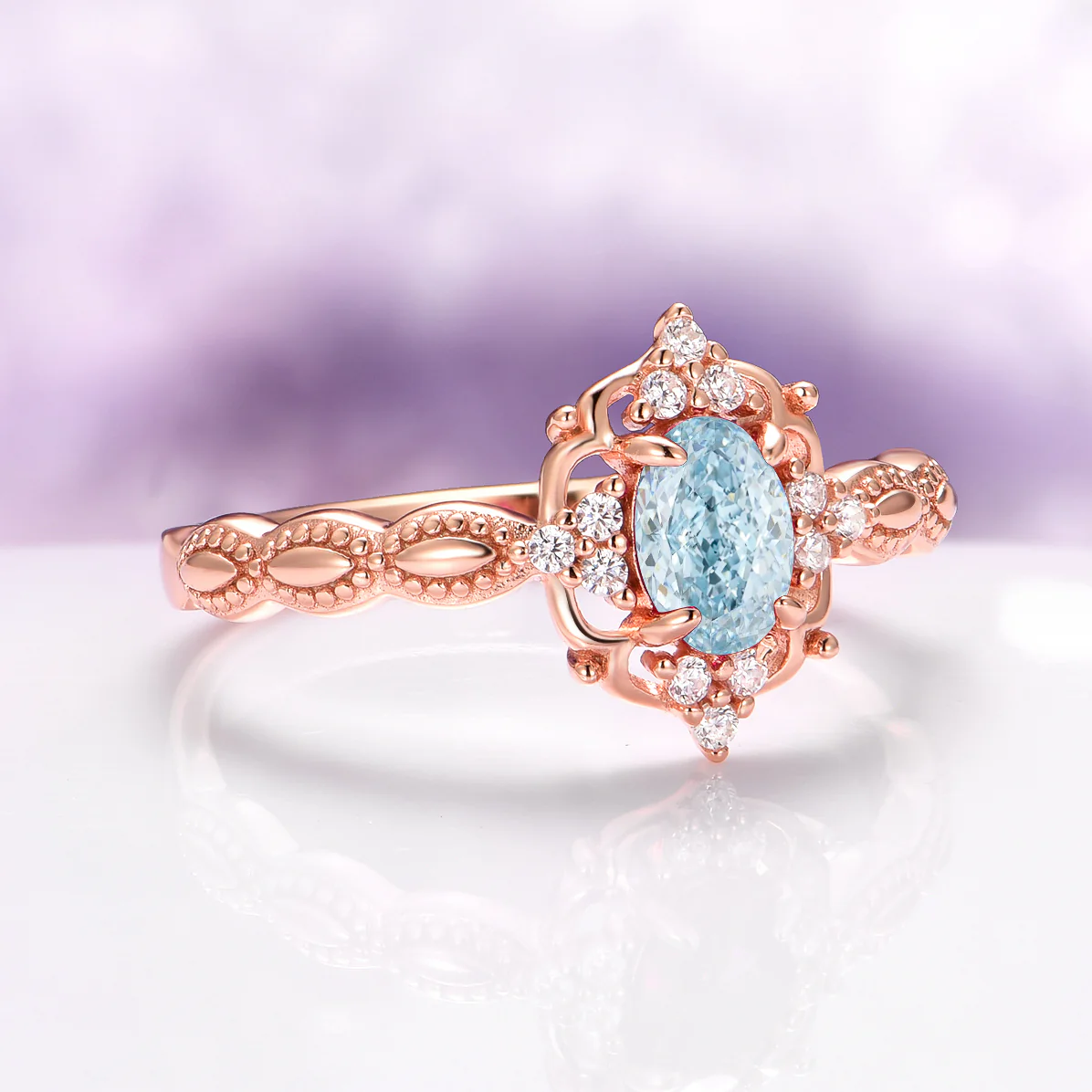 Vintage Aquamarine Ring in 14K Solid Rose Gold - Image 3