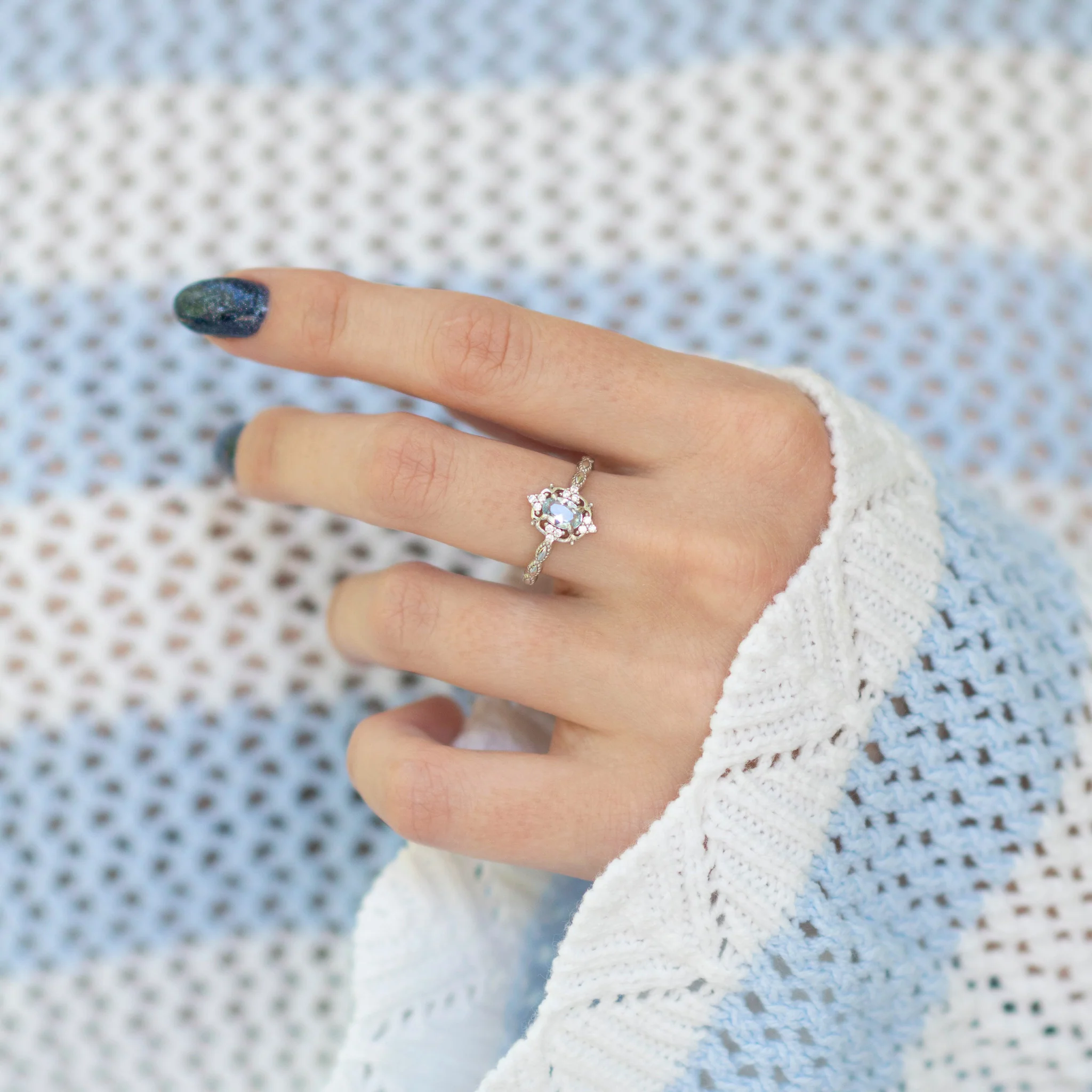 Vintage Aquamarine Engagement Ring in 14K White Gold - Image 4